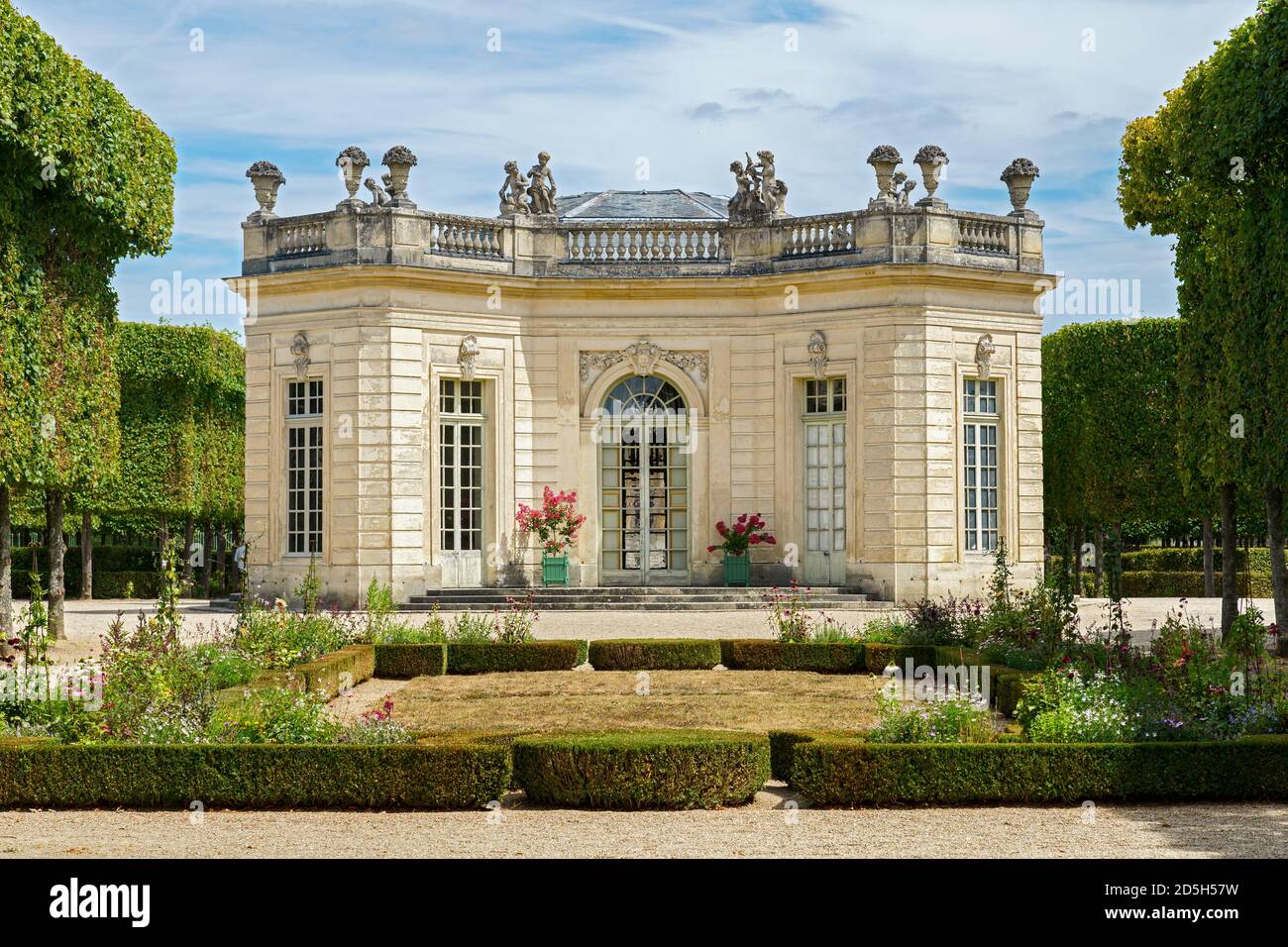 The French Pavilion and French Garden at the Petit Trianon in Versailles Stock Photo