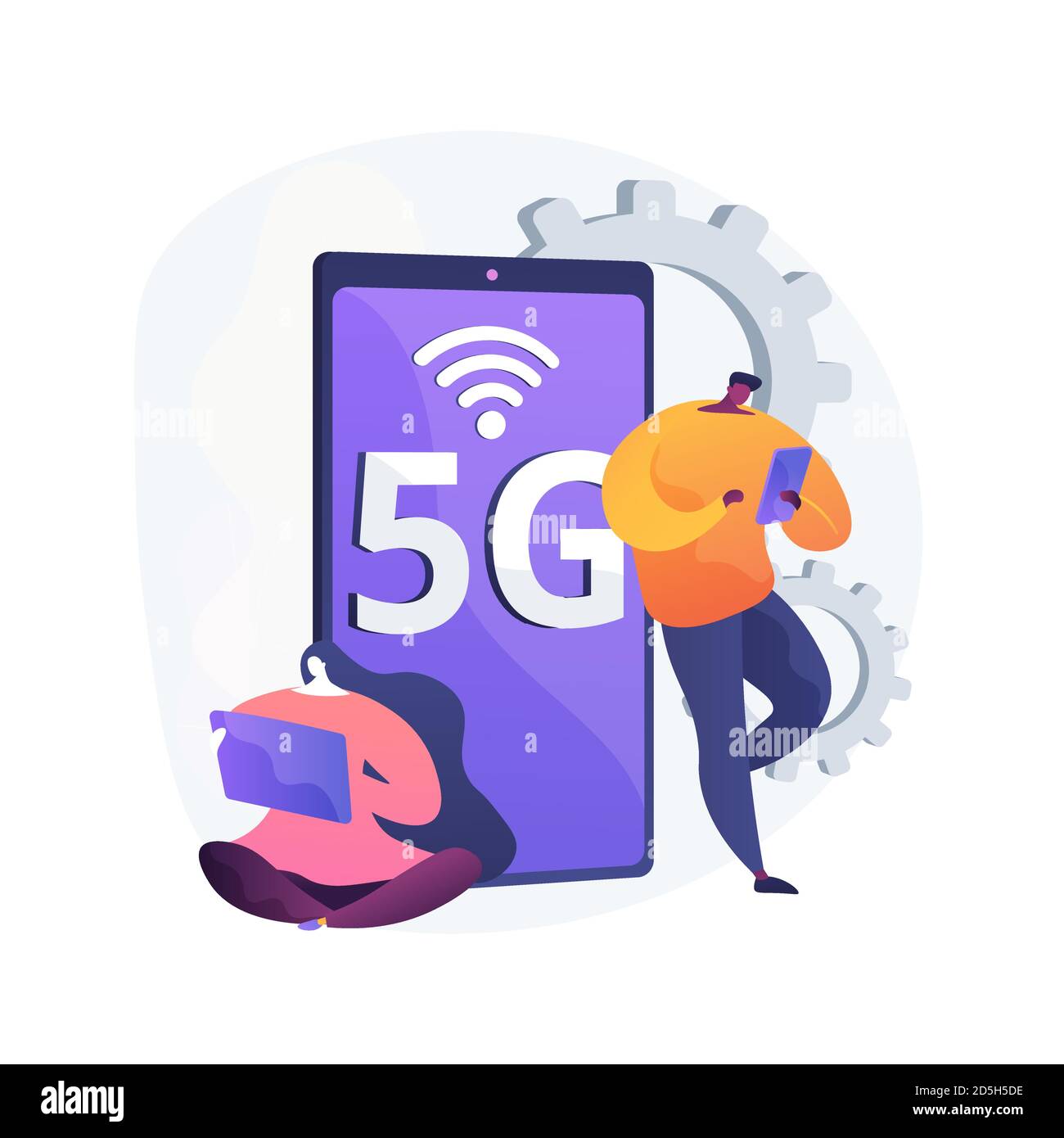Mobile phones 5G network abstract concept vector illustration Stock