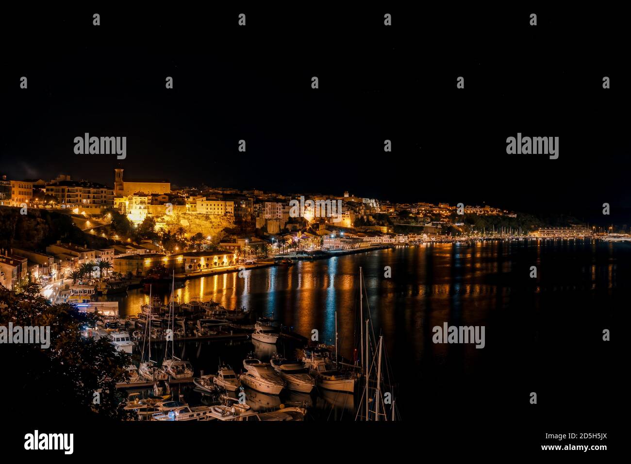 Mahon harbor at night - Menorca, Spain Stock Photo - Alamy