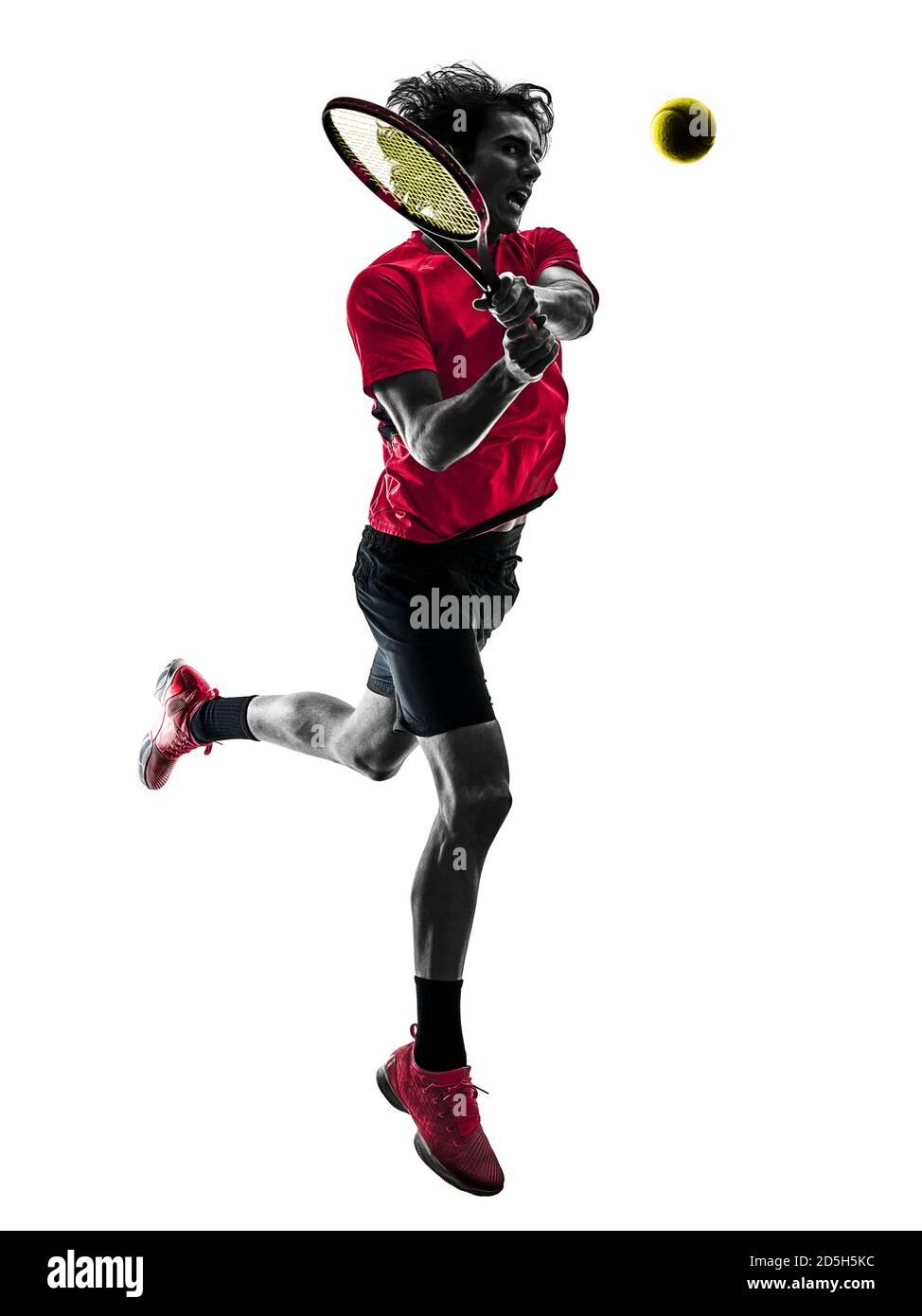 one caucasian hispanic tennis player man in studio silhouette isolated