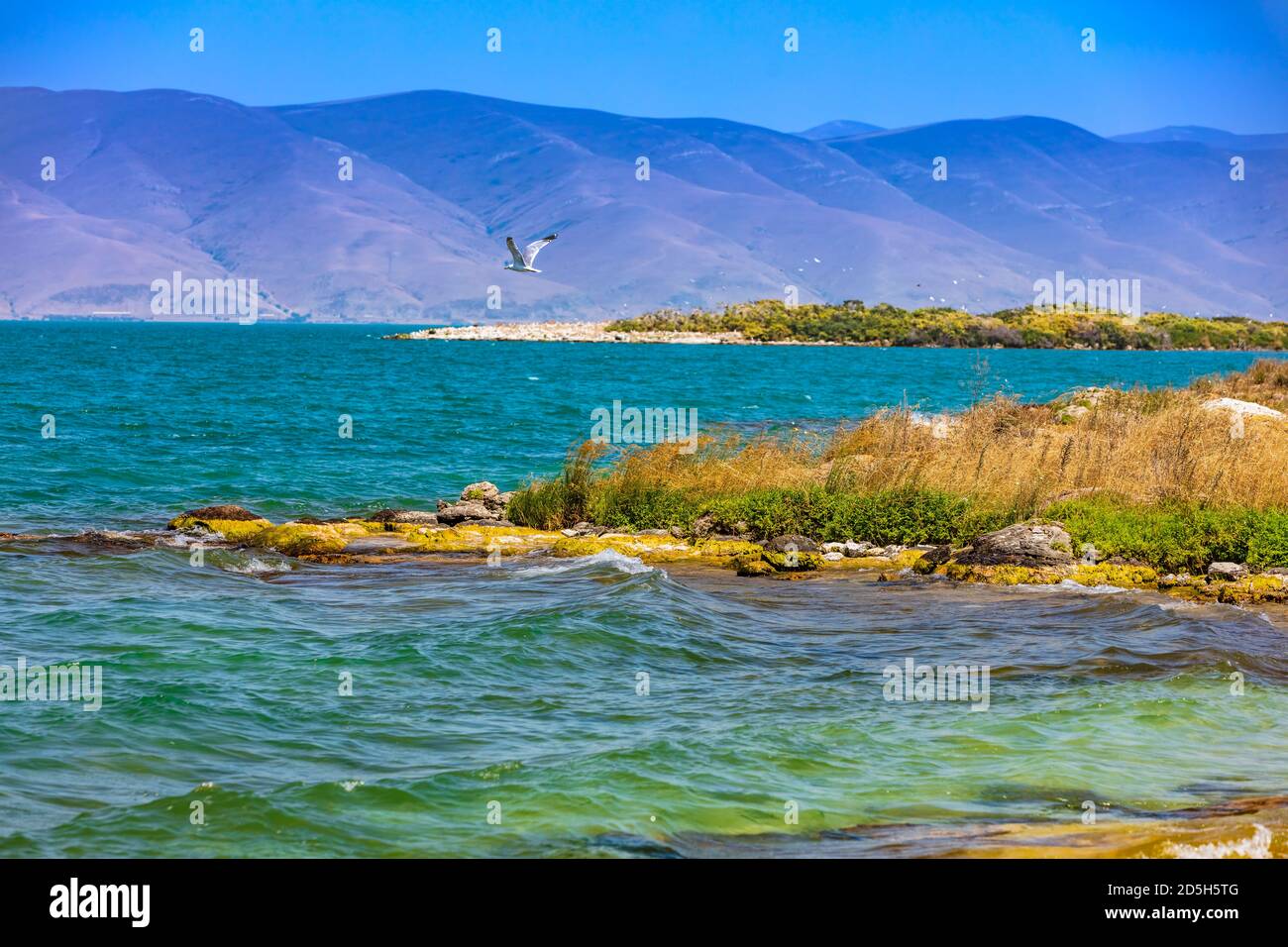 panorama landscape of Lake Sevan landmark of Gegharkunik Armenia eastern Europe Stock Photo