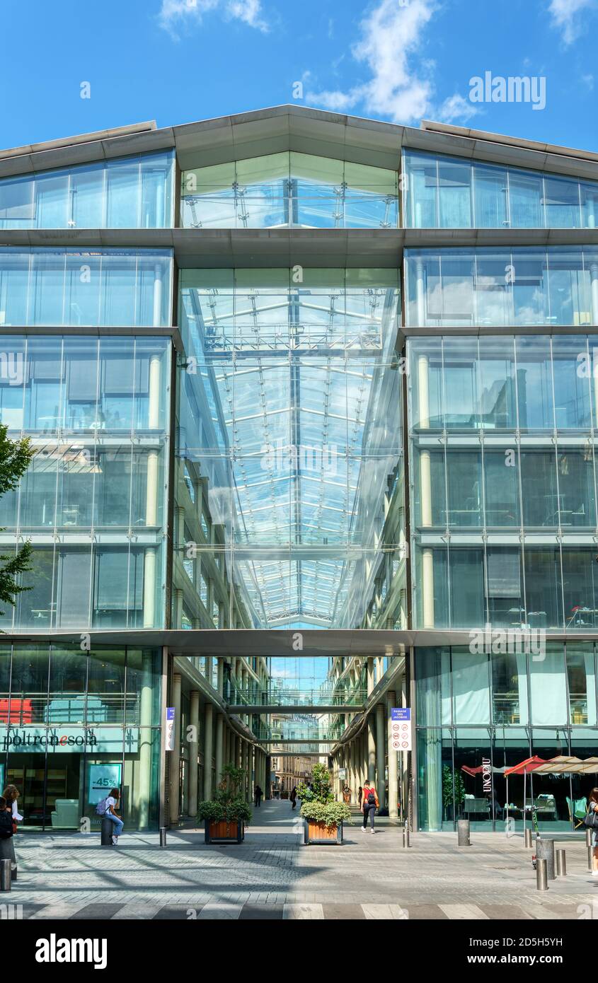 Glass building at Marche Saint-Honore square - Paris, France Stock Photo