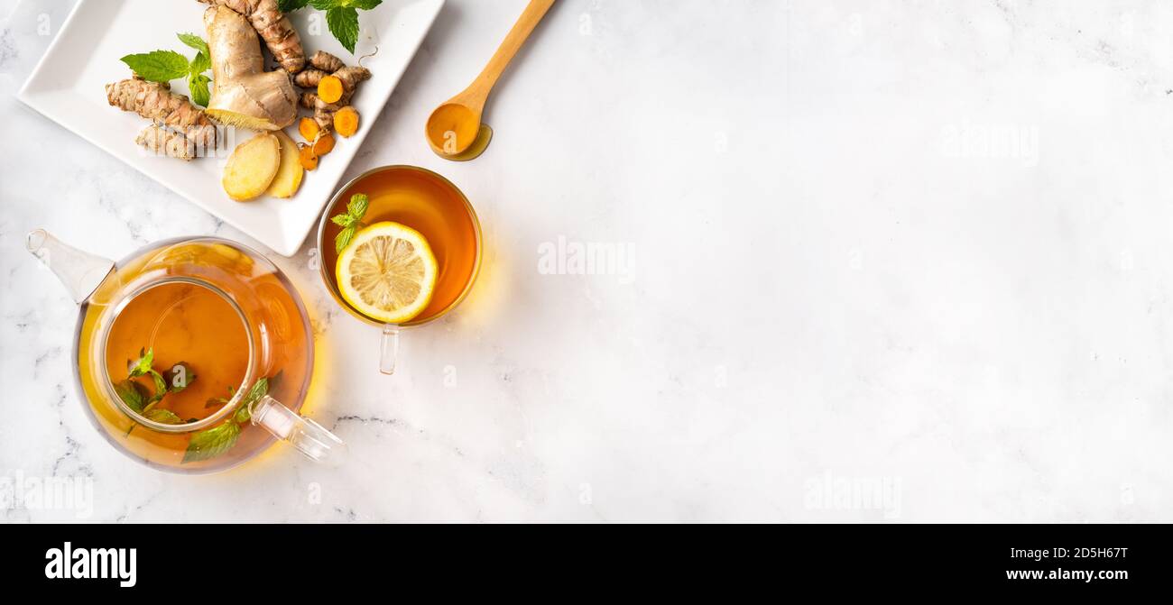 Aromatic turmeric tea with ginger and lemon Stock Photo