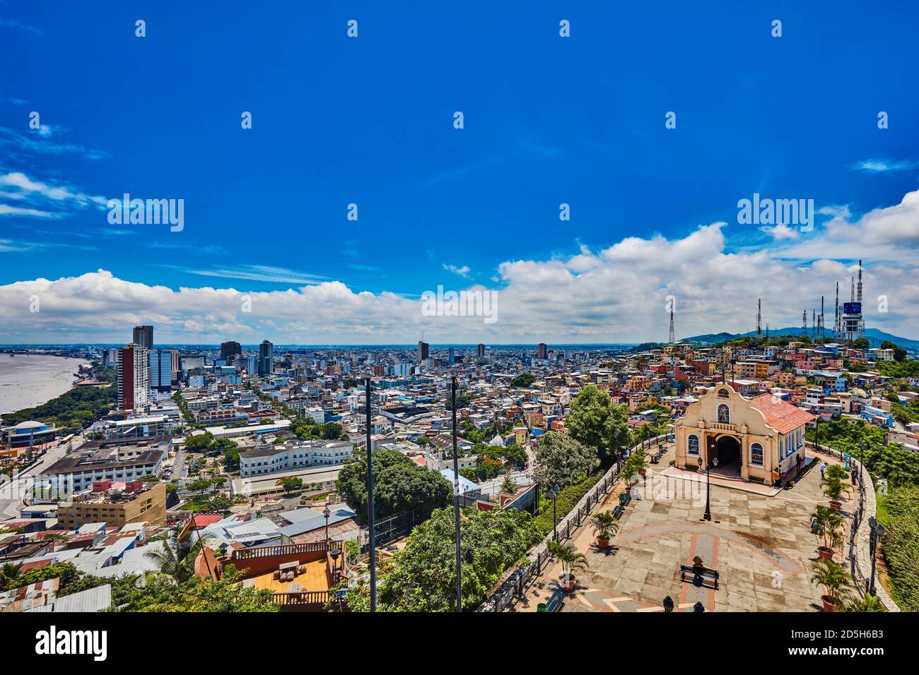 Guayaquil , Ecuador- March 7 , 2020 : Santa Anna fort Las Penas district with a cityscape  of Guayaquil Stock Photo