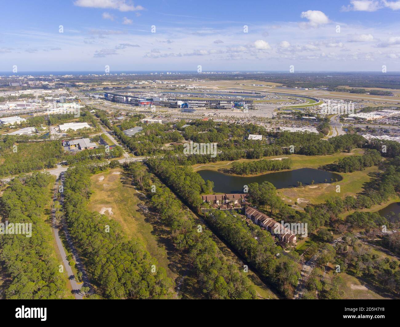 Daytona Beach International Speedway and city landscape aerial view