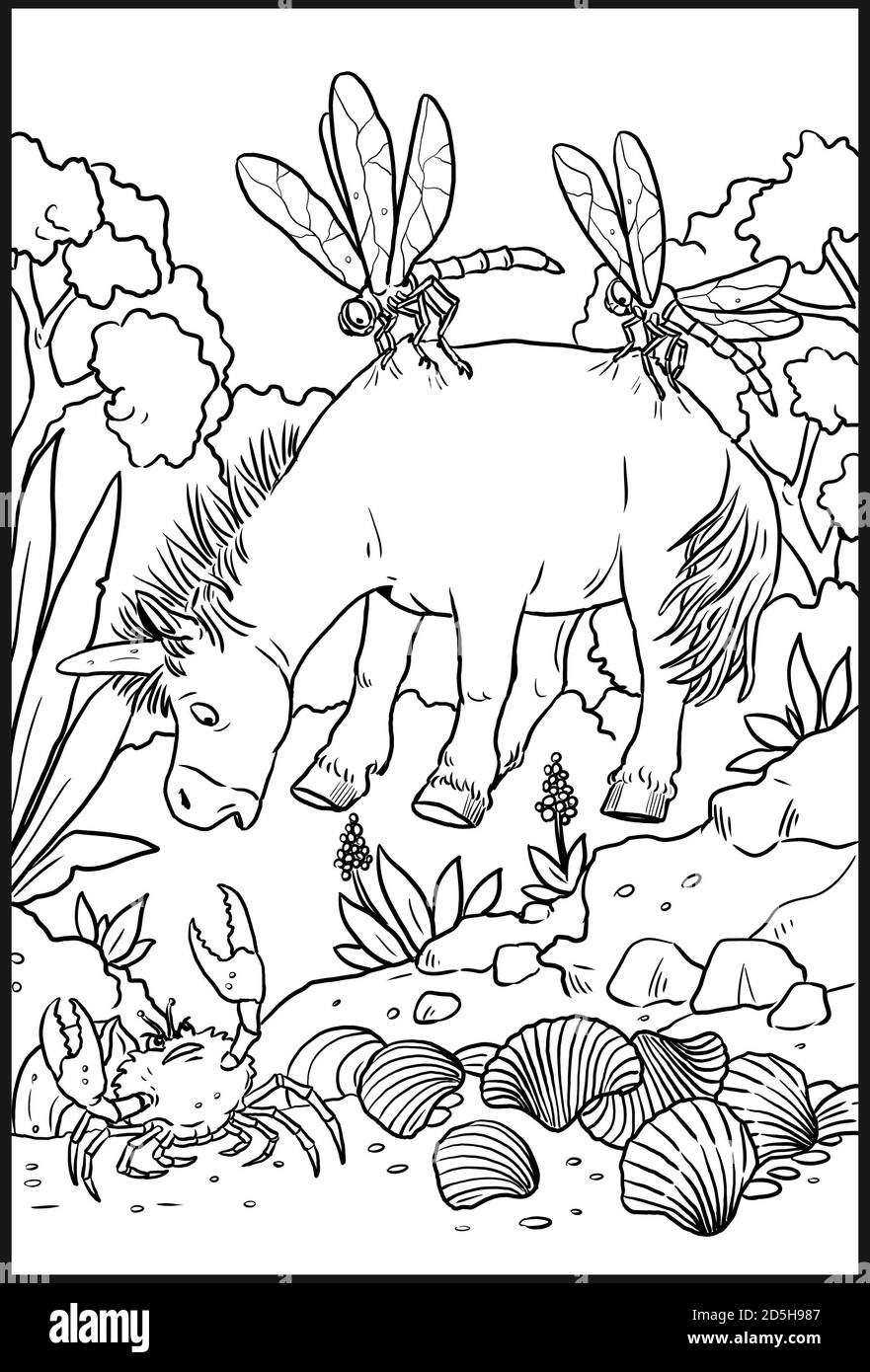 Funny unicorn for coloring. Coloring page for horse lovers. Stock Photo