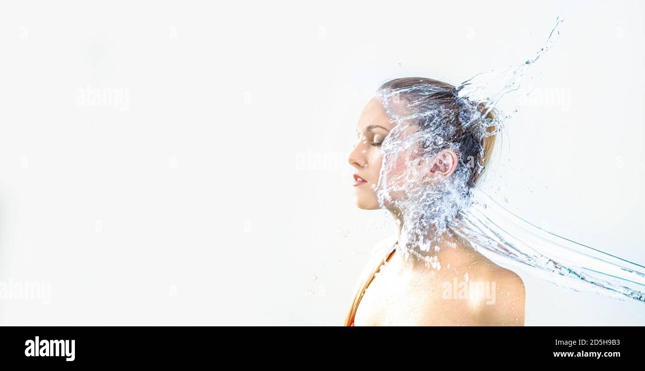 pretty woman with water splash. Beautiful model woman with a splash of ...