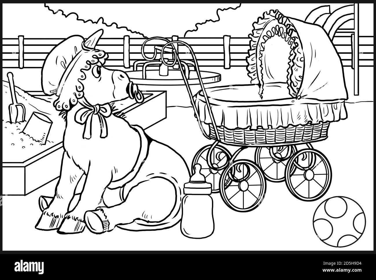 Funny baby unicorn for coloring. Coloring page for horse lovers. Stock Photo