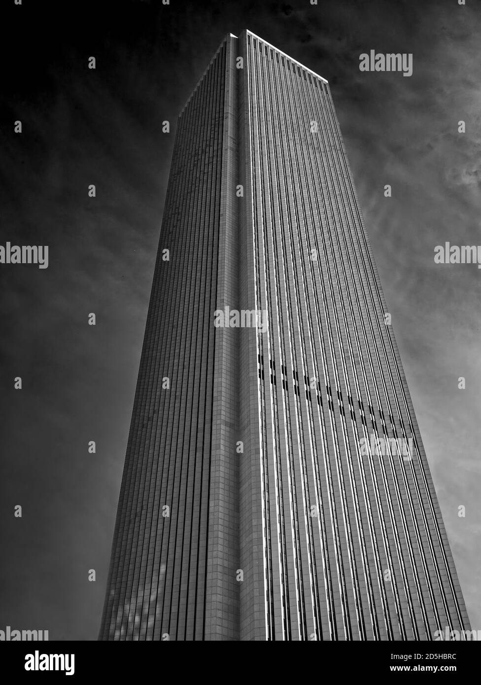 Low Angle View of the Aon Centre in Chicago, Illnois in Black and White Stock Photo