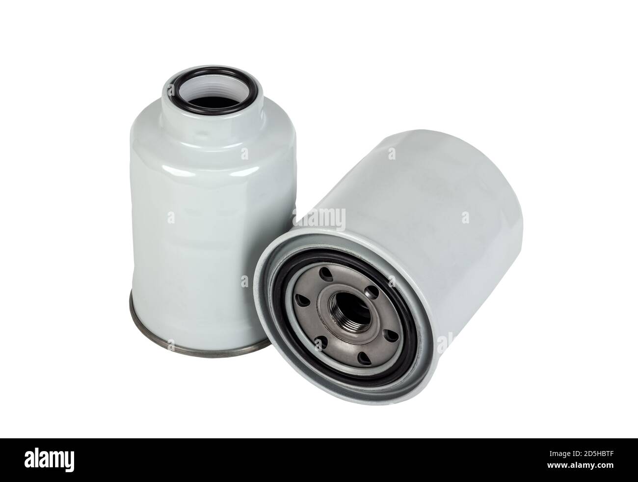 Oil and fuel motor filter isolated on white background Stock Photo