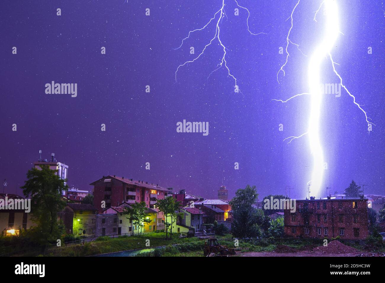 lightning storm during a winter night Stock Photo Alamy