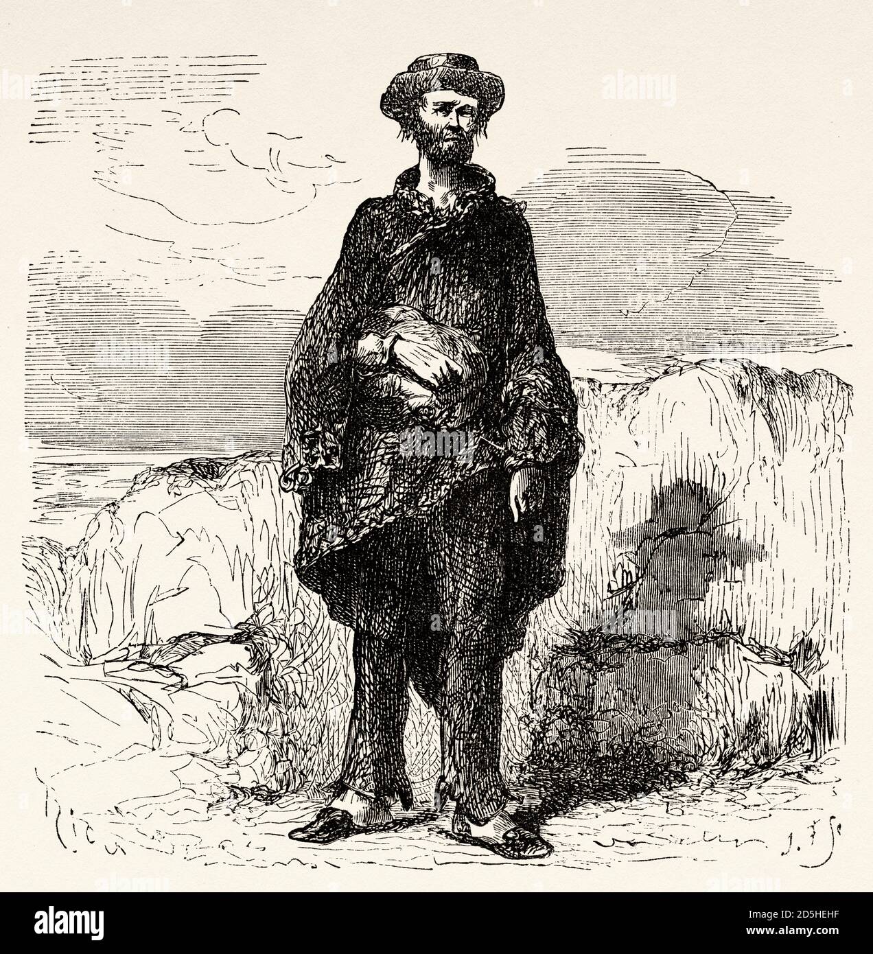 Sloppy man, Peru, South America. Old XIX century engraved from Le Tour du Monde 1864 Stock Photo
