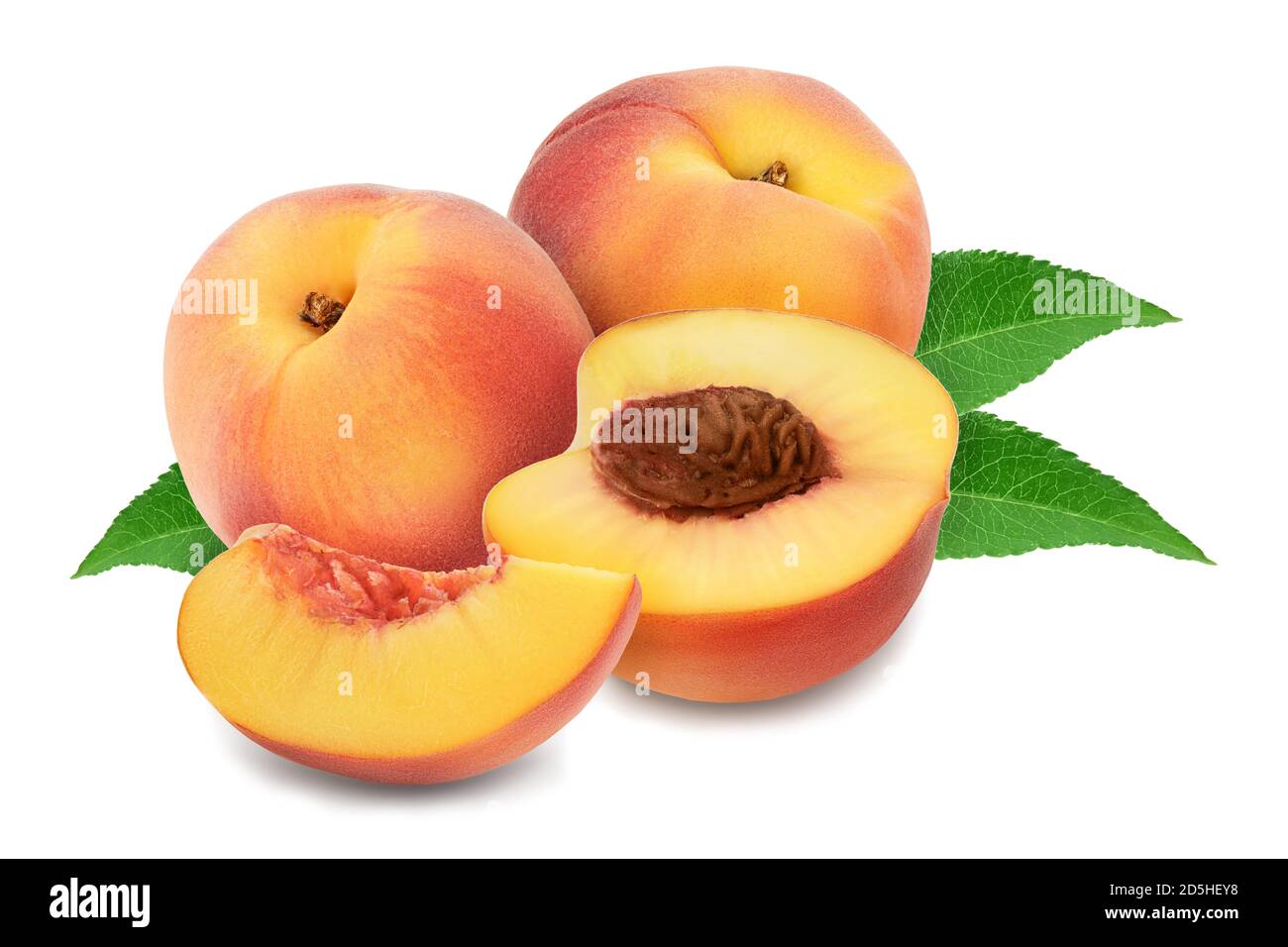 Ripe peach fruit with slices isolated on white background with clipping ...