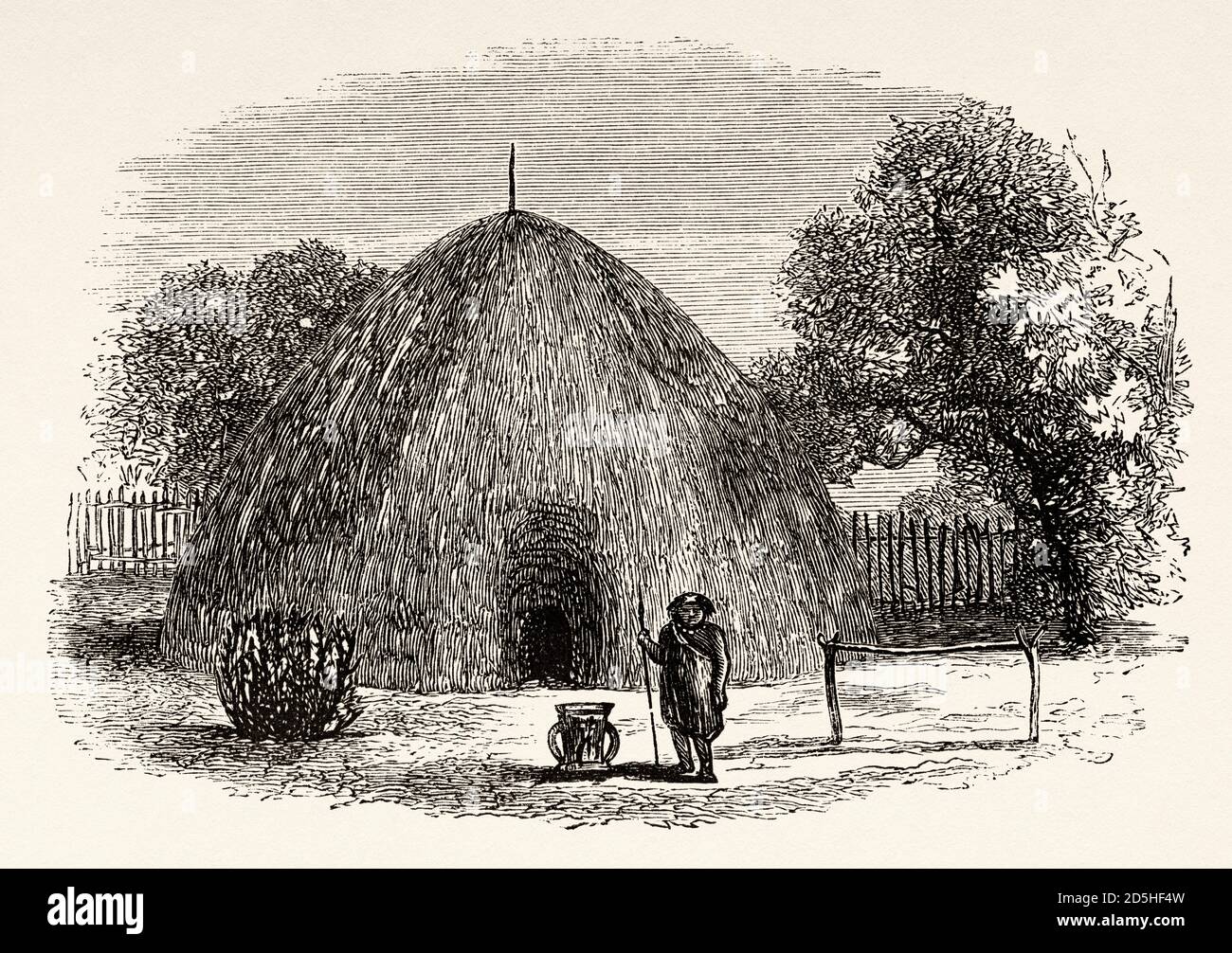 Sultan's Rumerezi residence, Tanzania, Africa. Old XIX century engraved from Le Tour du Monde 1864 Stock Photo