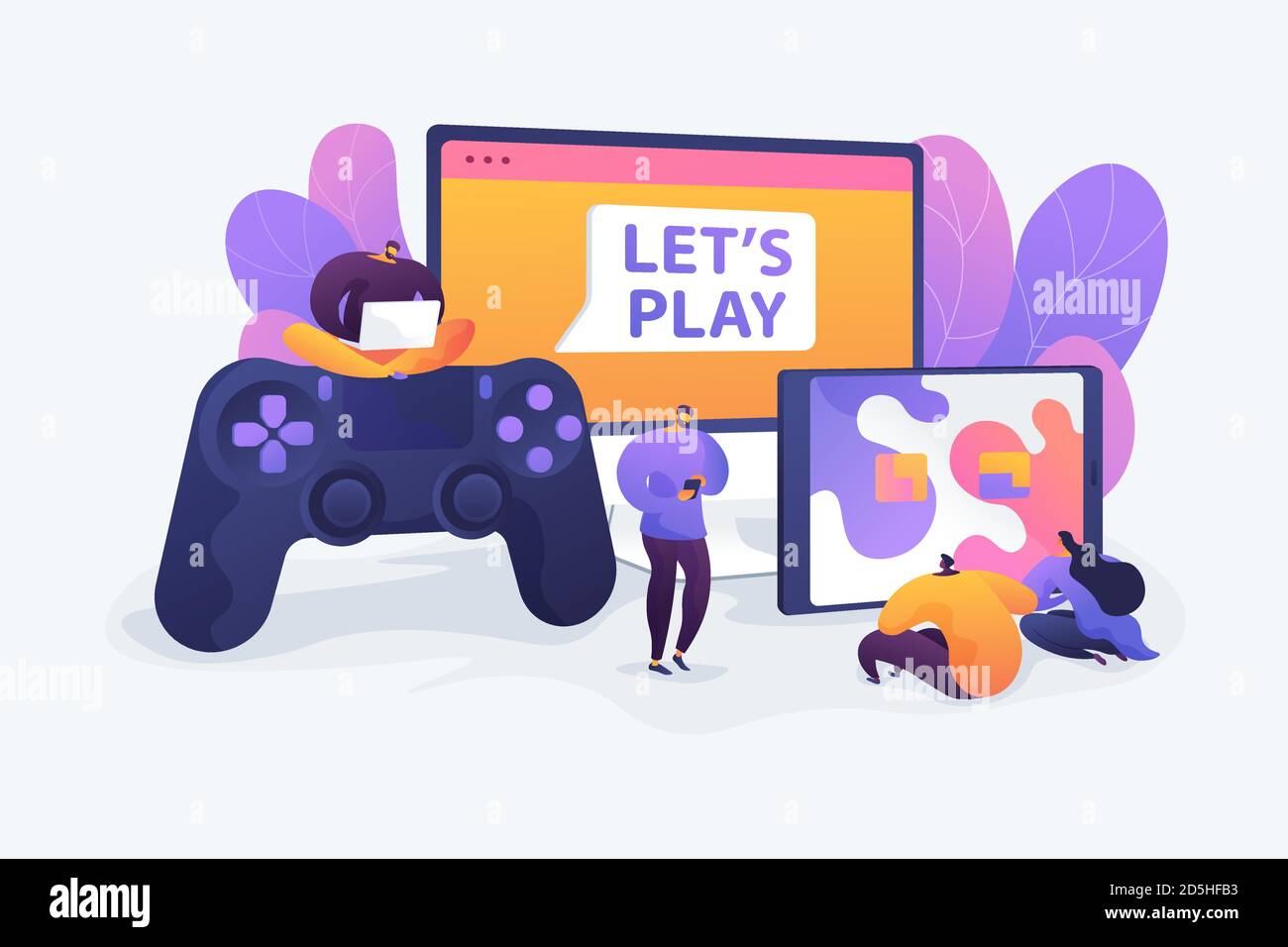 Free Vector  People playing video game on mobile phone and computer. men  and women playing console, using various hardware devices, laptop or tablet  flat vector illustration. cross-platform play concept