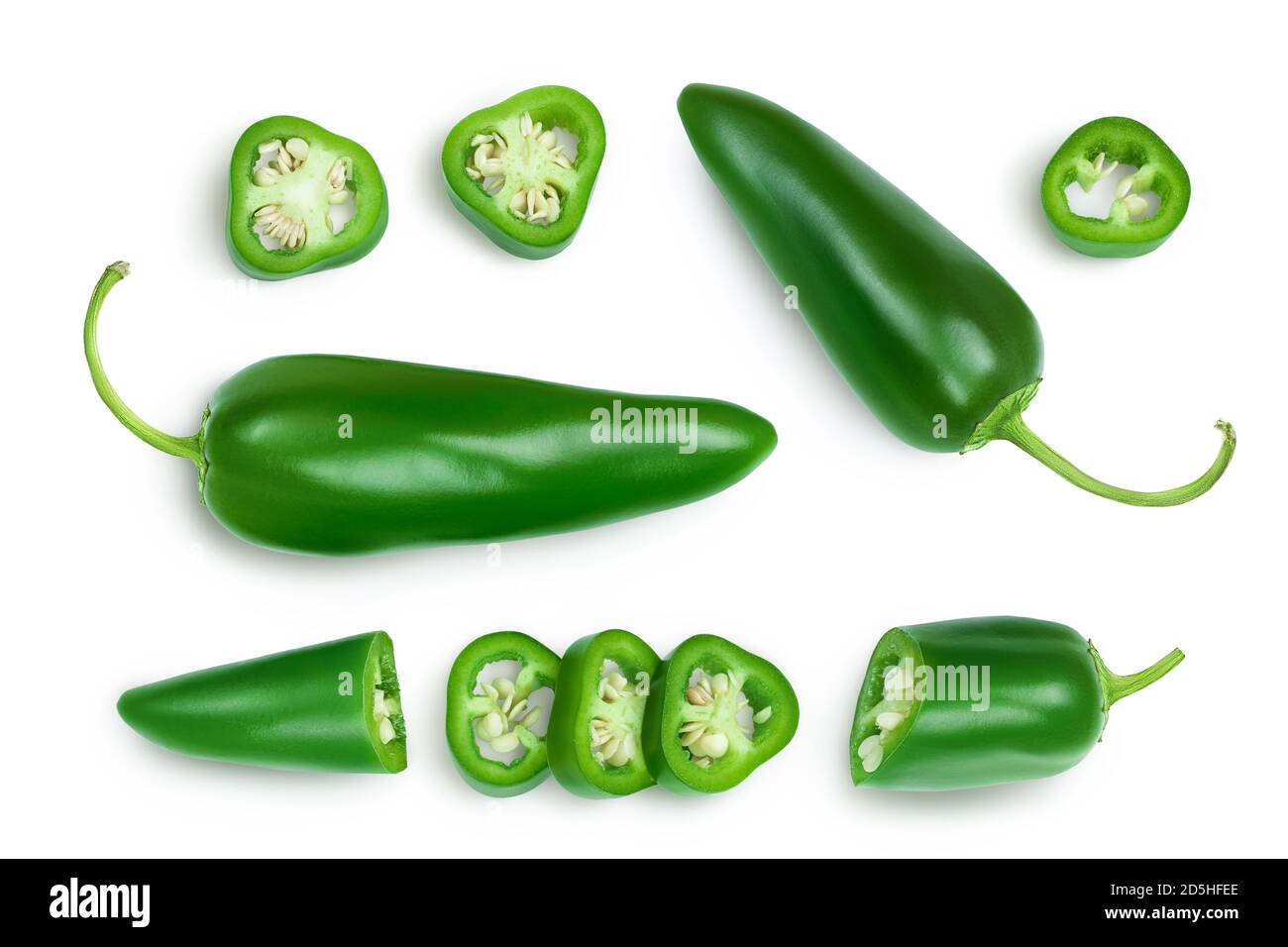 jalapeno peppers isolated on white background. Green chili pepper with