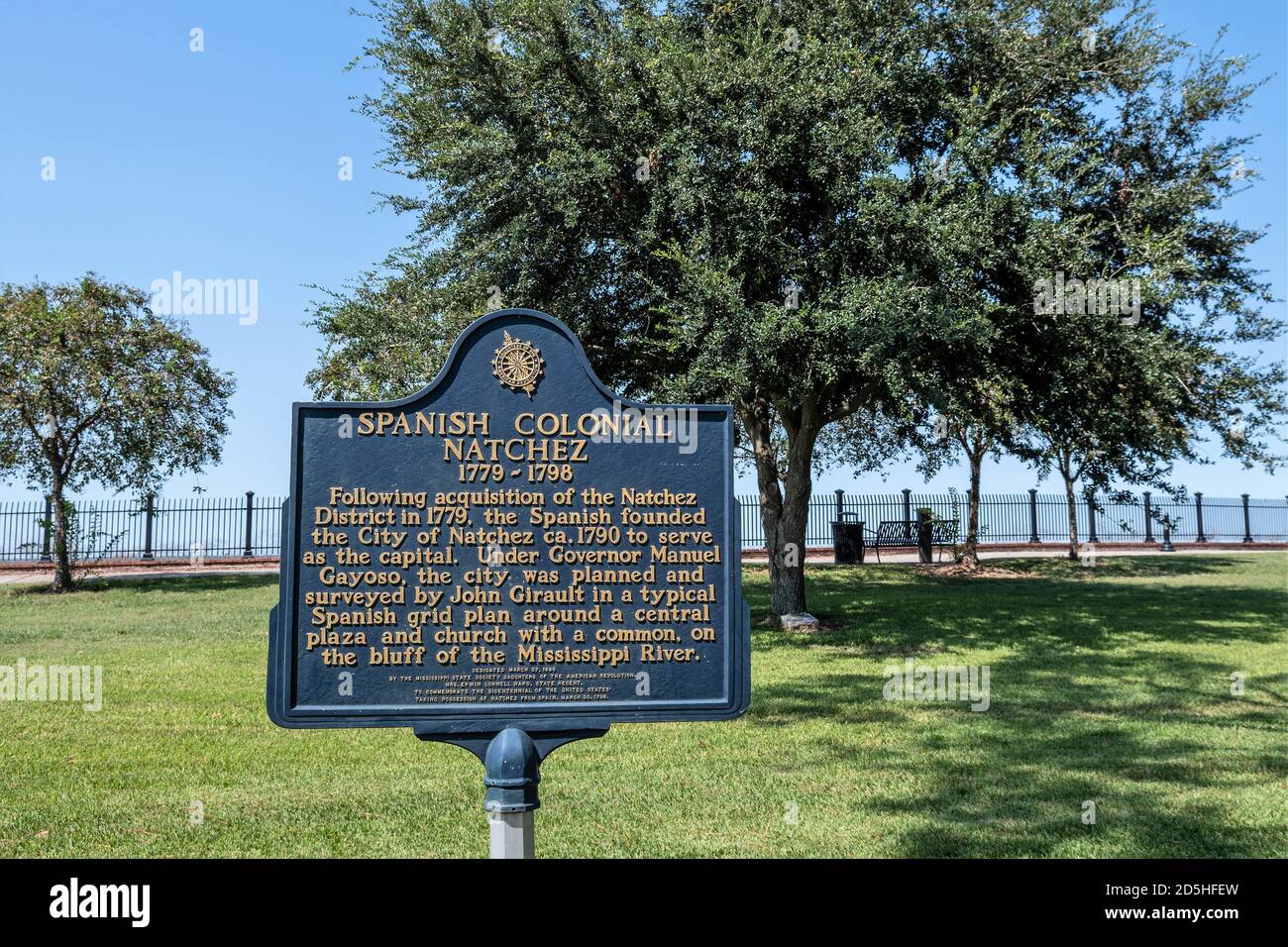 Spanish Colonial Natchez sign Bluff Park, Natchez on the Bluff