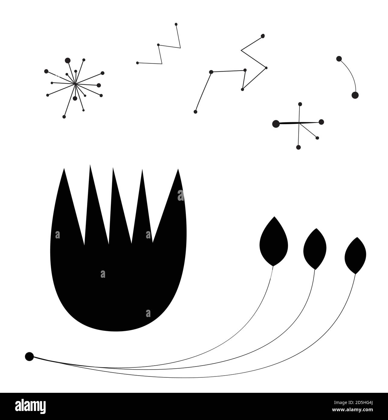 Abstract flower with constellation inspired by surrealism. Stock Vector