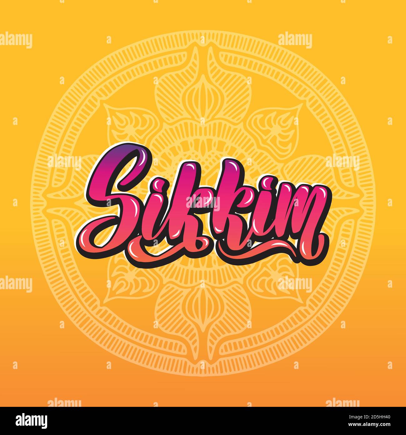 Sikkim Handwritten stock lettering typography. States of India. Stock Vector