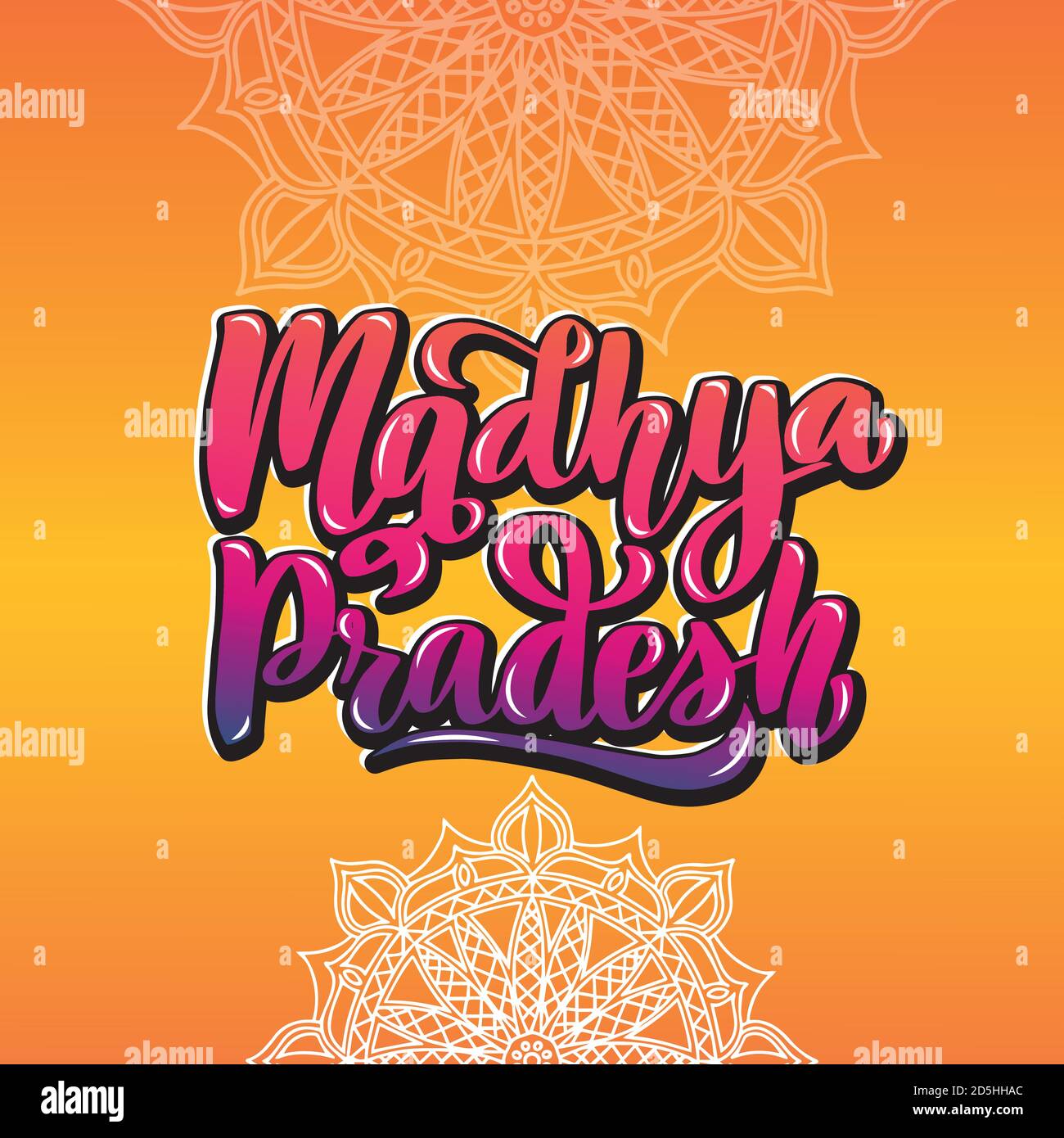 Madhya Pradesh Handwritten stock lettering typography. States of India. Stock Vector