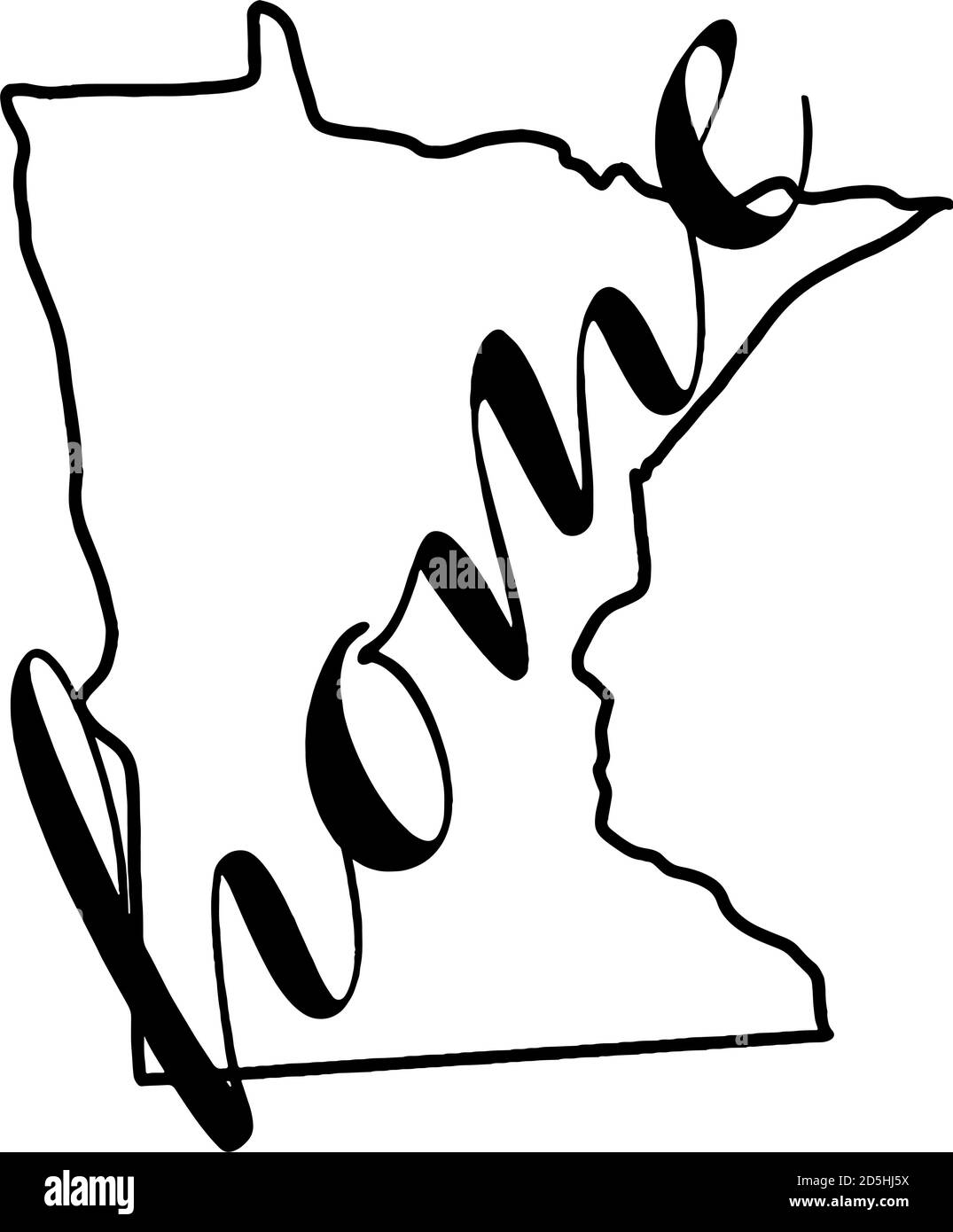 Minnesota state map outline with the word home written across it Stock Vector