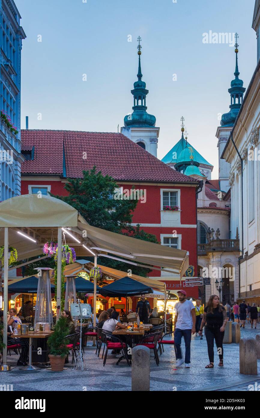 Praha: street Karlova, outdoor restaurant in Stare Mesto, Old Town, Praha, Prag, Prague, Czech Stock Photo