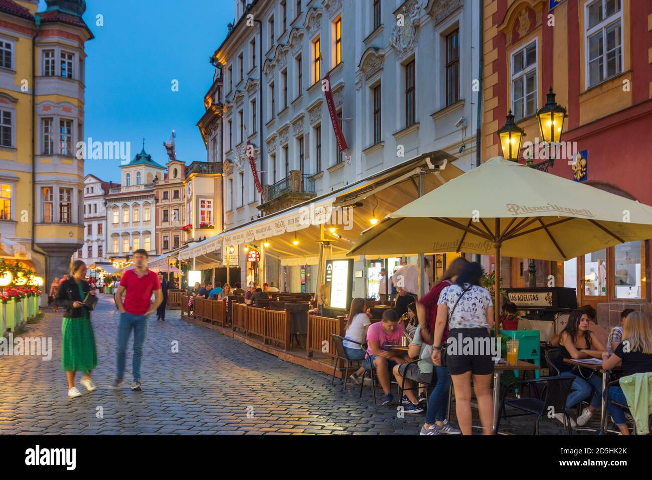 Praha: Small Square (Malé námestí), outdoor restaurant in Stare Mesto, Old Town, Praha, Prag, Prague, Czech Stock Photo