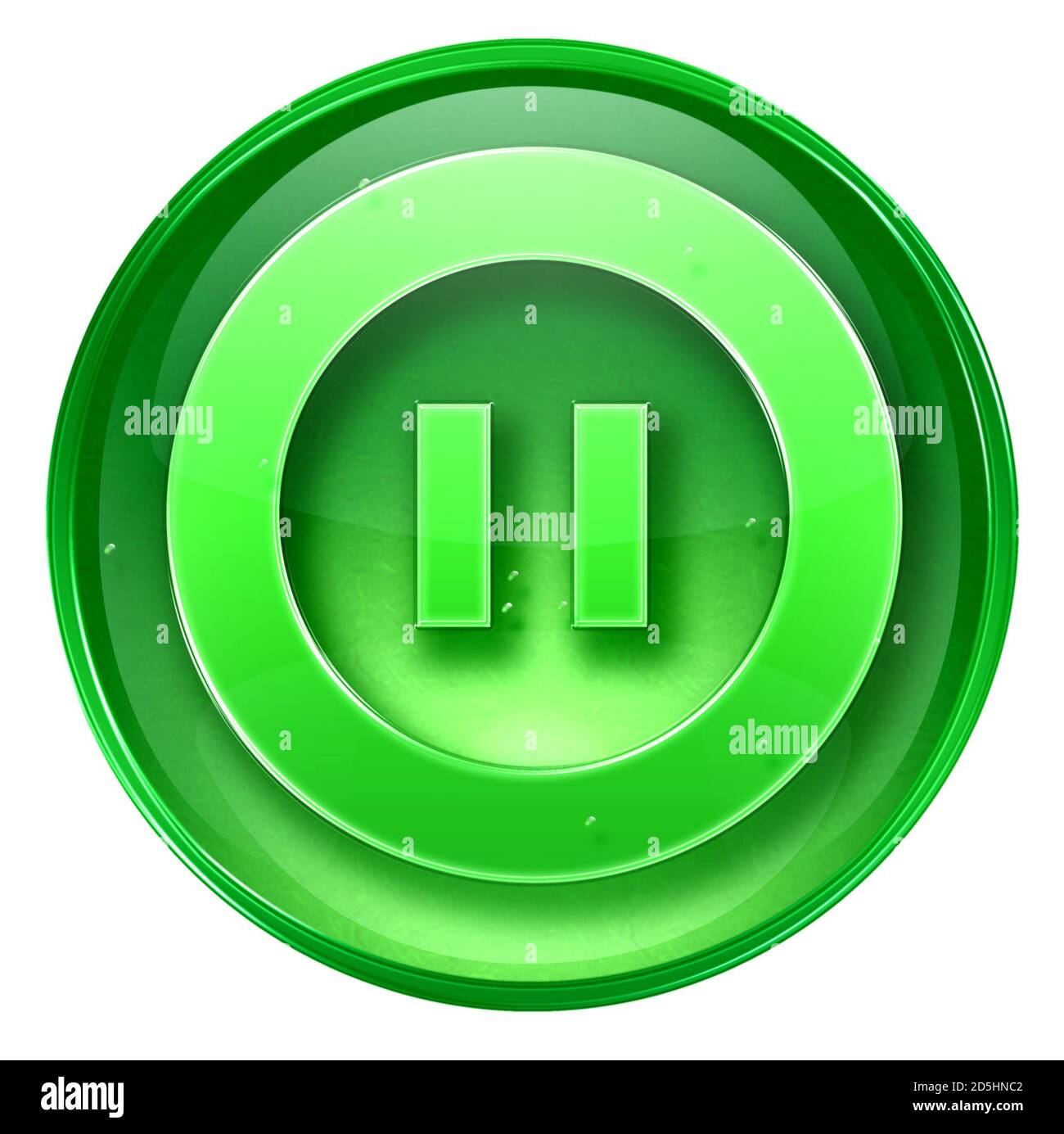 Pause icon green, isolated on white background. Stock Photo