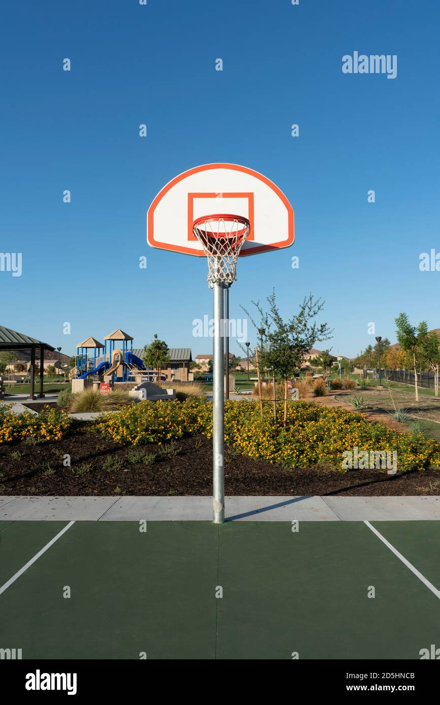 Basketball hoop as seen from freethrow line Stock Photo Alamy