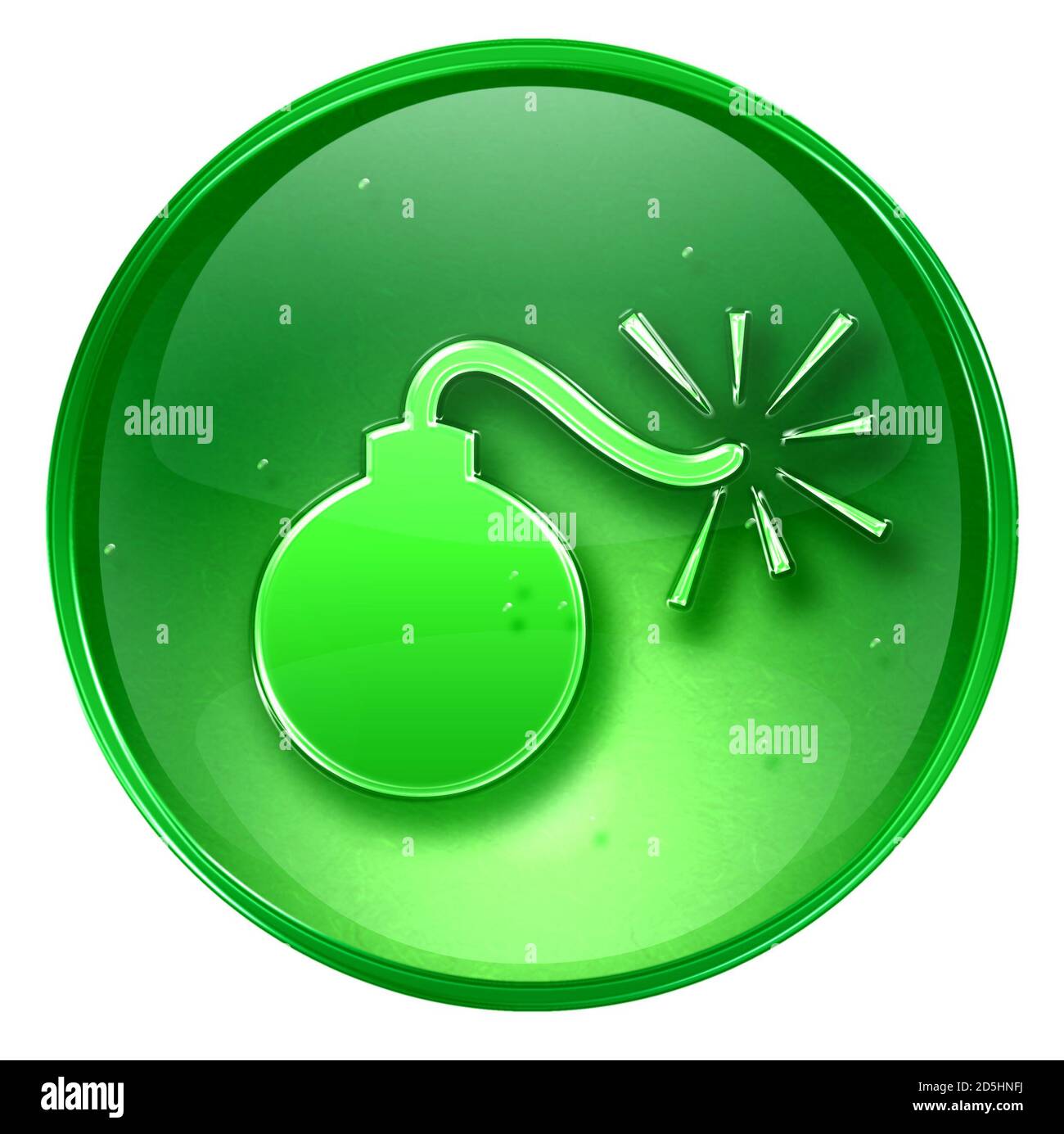 bomb icon green, isolated on white background. Stock Photo