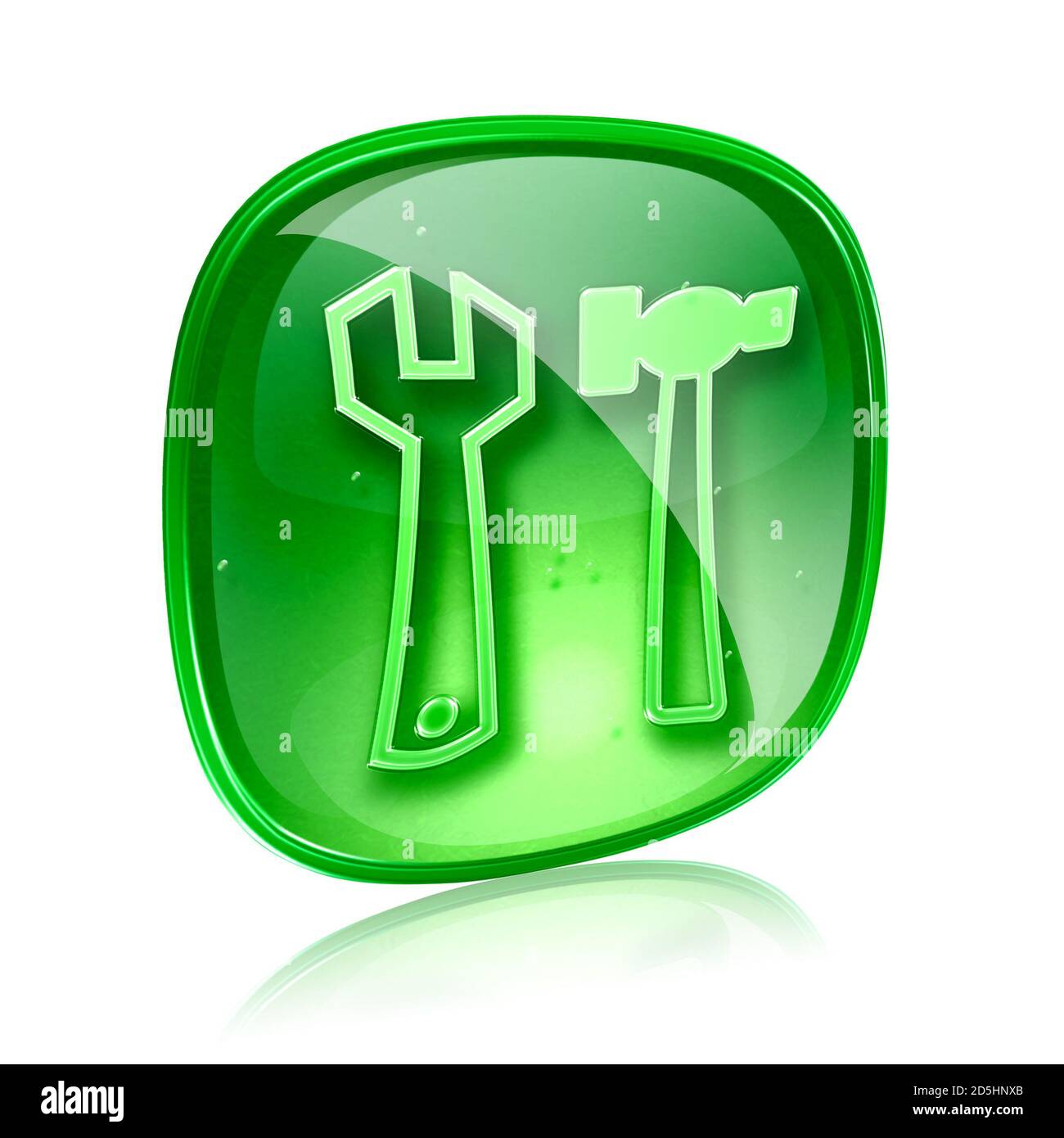 Tools icon green glass, isolated on white background. Stock Photo