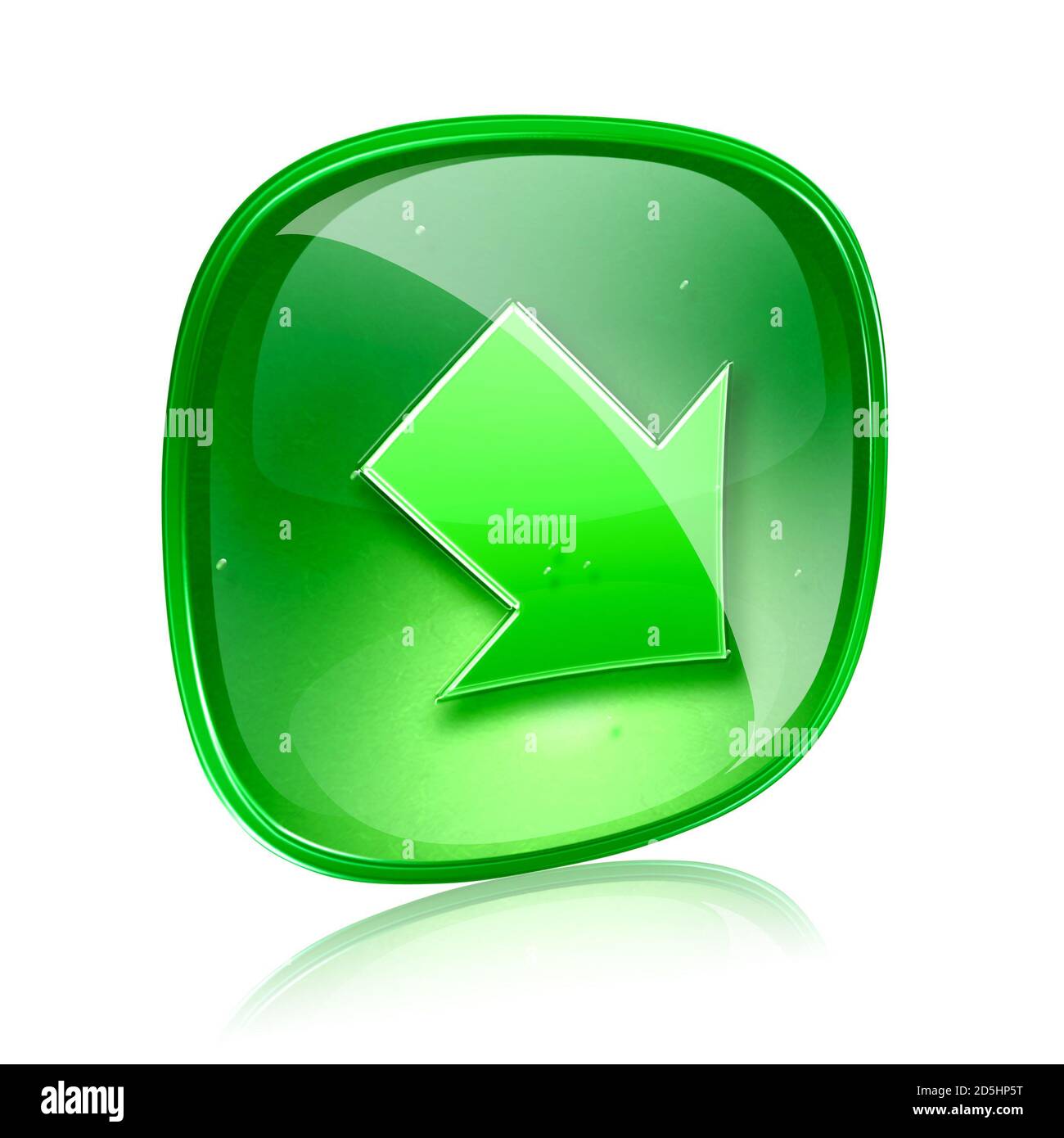 Arrow icon green glass, isolated on white background Stock Photo - Alamy