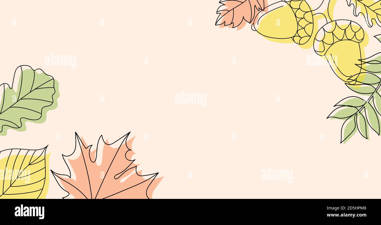 Autumn background in linear style with an acorn and some leaves.  Stock Vector