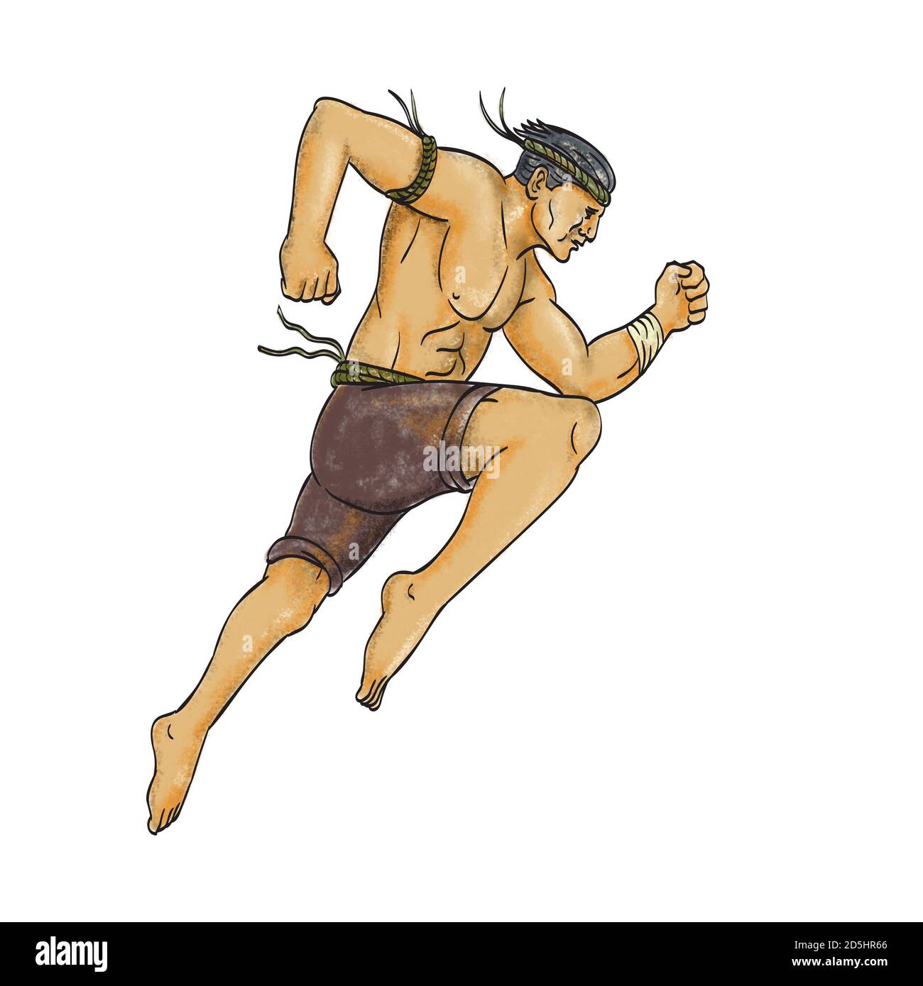 Tattoo style illustration of a Muay Thai or Thai boxing fighter, a combat sport of Thailand that uses stand-up striking, jumping striking with knee vi Stock Photo