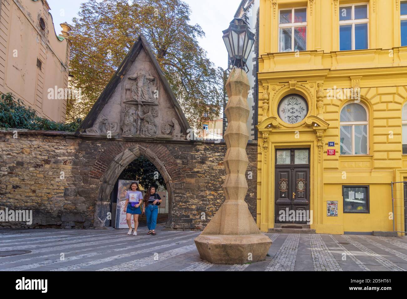 Praha: Cubist Lamp Post at square Jungmannovo namesti in Nove Mesto, New Town, Praha, Prag, Prague, Czech Stock Photo