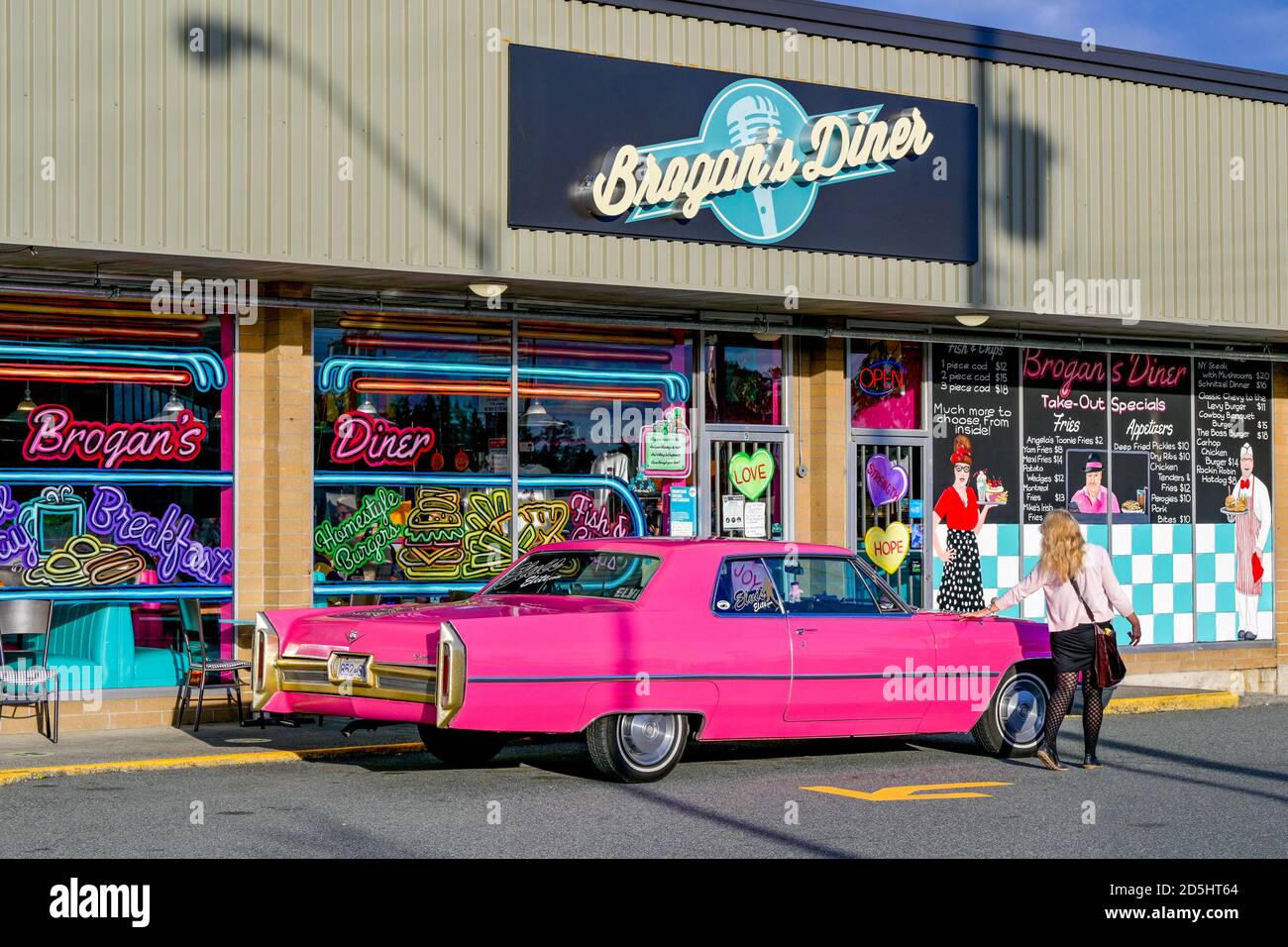 Pink Cadillac car, Brogans Diner, Langley, British Columbia, Canada Stock Photo