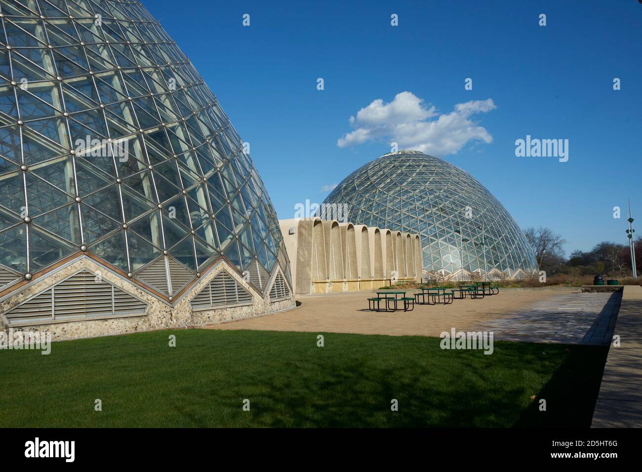 Outdoor shot of two of the Mitchell Park Domes, Milwaukee Wisconsin. Stock Photo