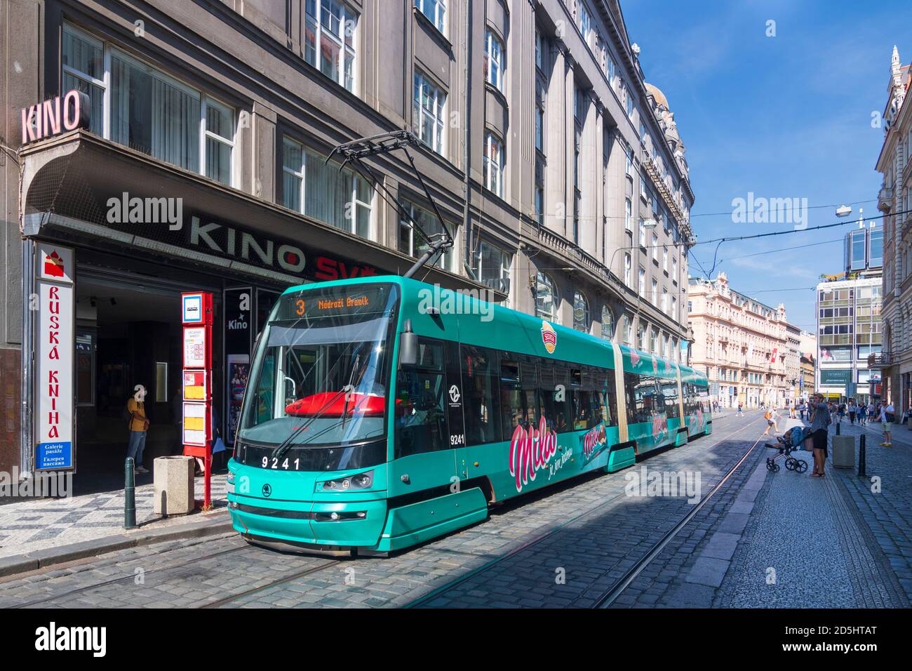 Praha: streetcar of Skoda in Nove Mesto, New Town, Praha, Prag, Prague, Czech Stock Photo