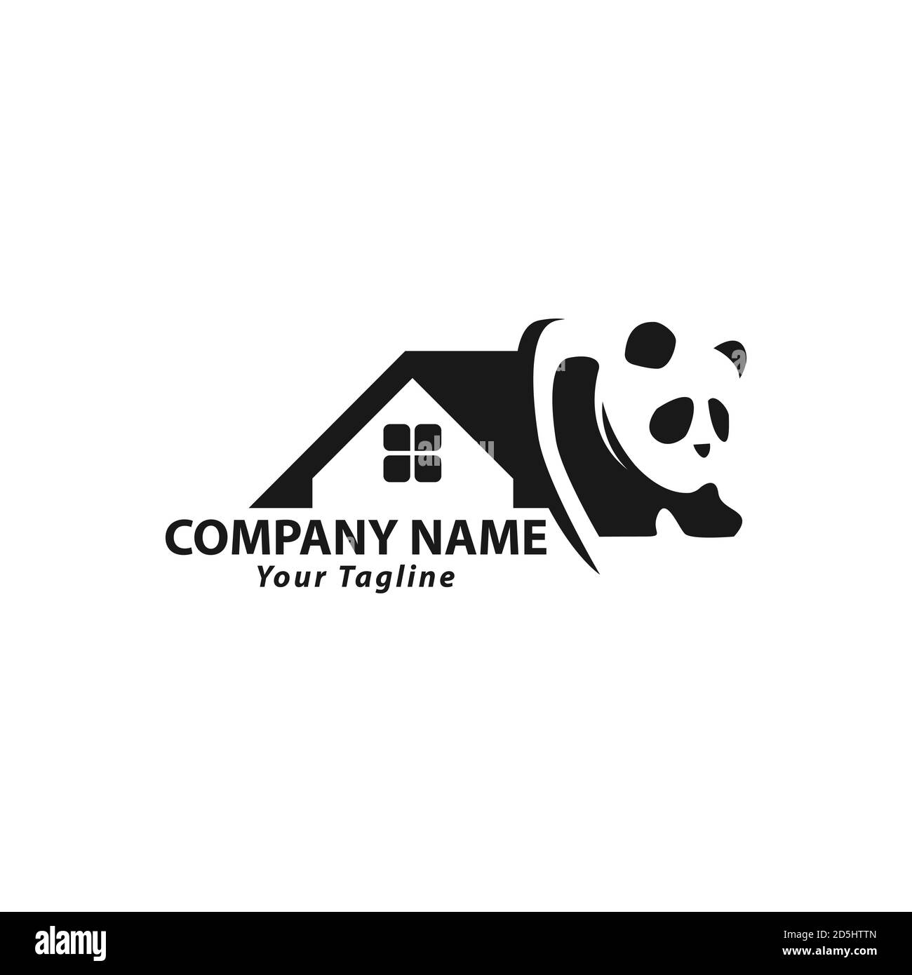 panda with home or house cute cartoon logo icon vector illustration. EPS 10 Stock Vector