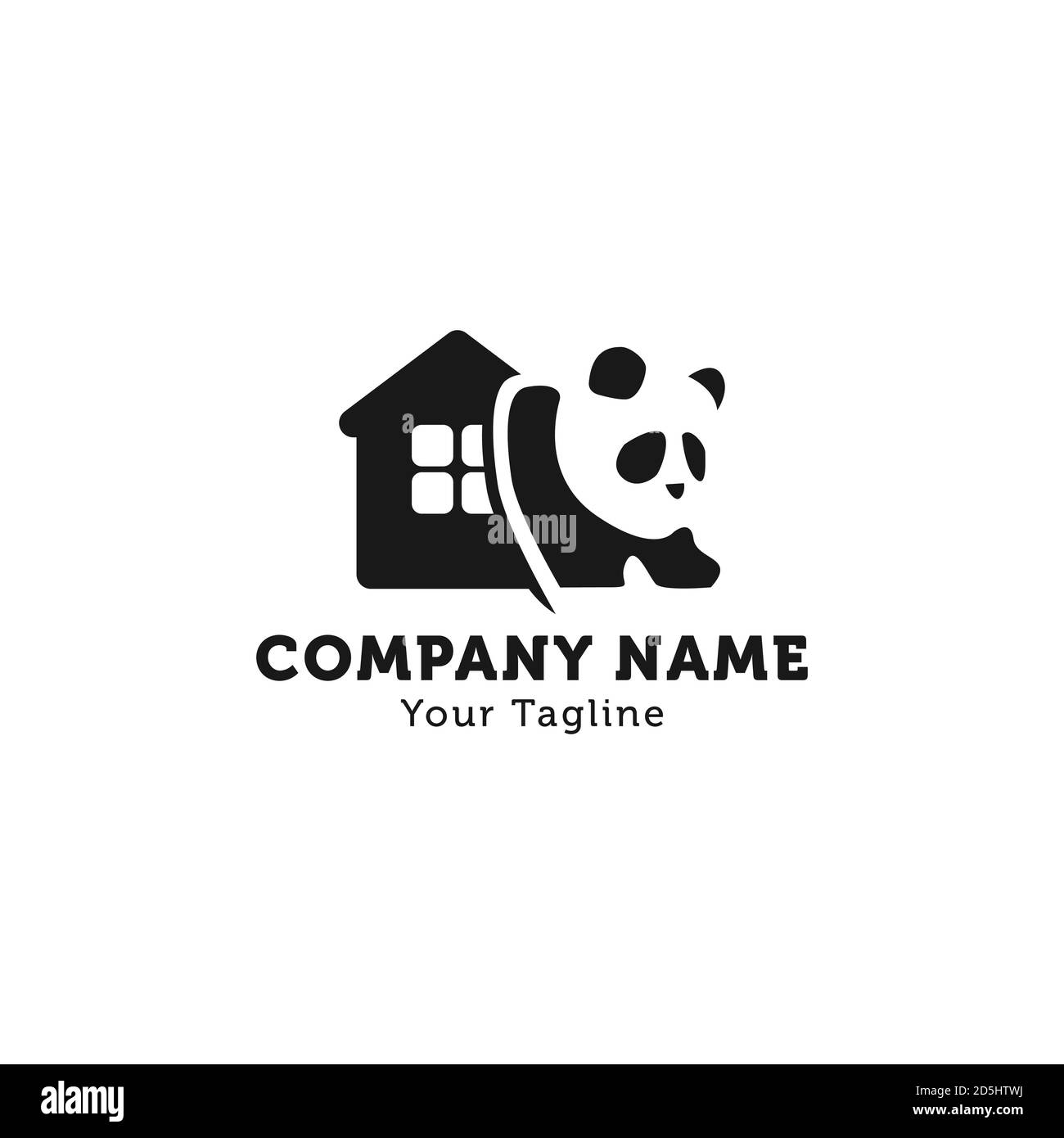 panda with home or house cute cartoon logo icon vector illustration. EPS 10 Stock Vector