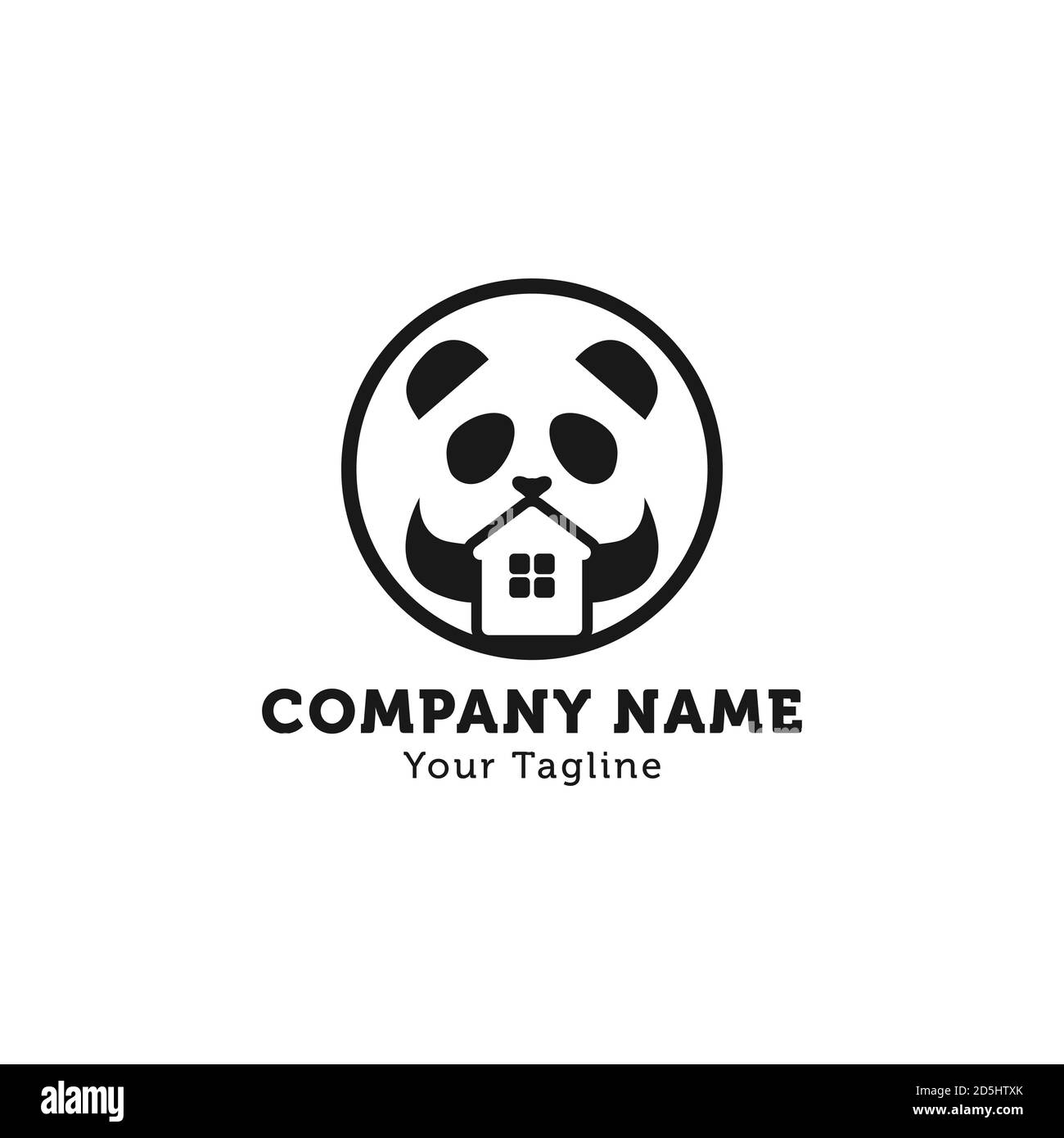 panda with home or house cute cartoon logo icon vector illustration. EPS 10 Stock Vector