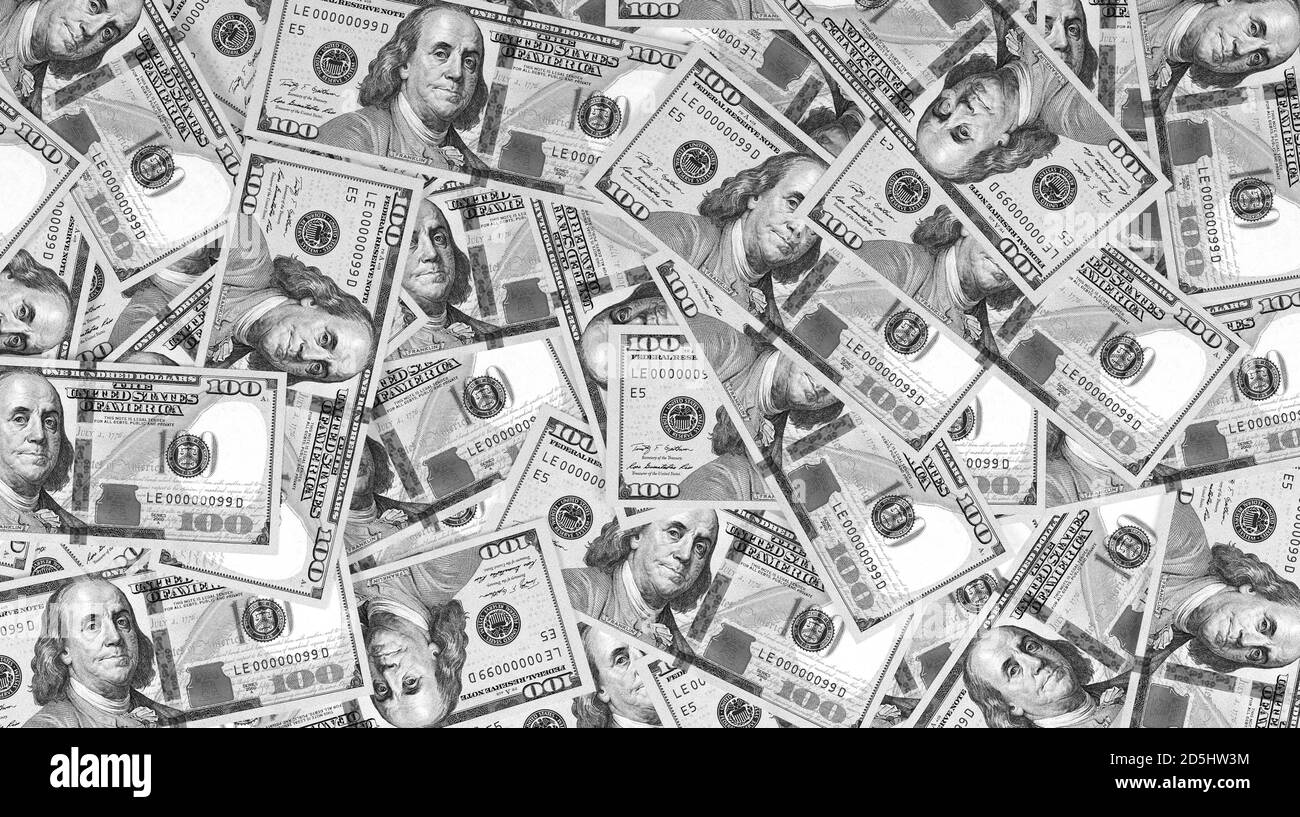dollars background with high resolution 4K 8K - A pile of one hundred US dollars - Banknotes. Cash bills Stock Photo