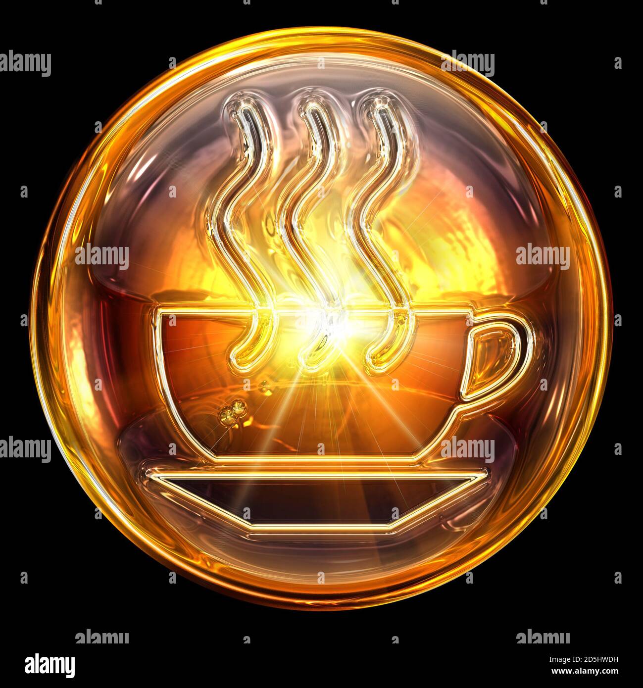Coffee cup icon fire, isolated on black background Stock Photo