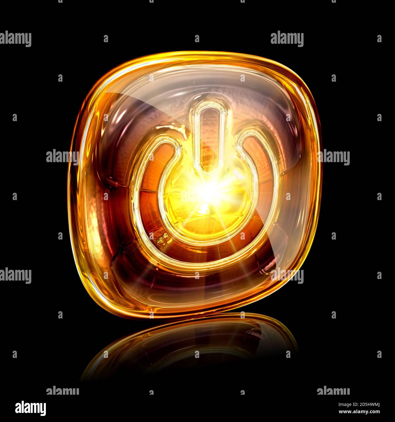 Power icon amber, isolated on black background Stock Photo - Alamy