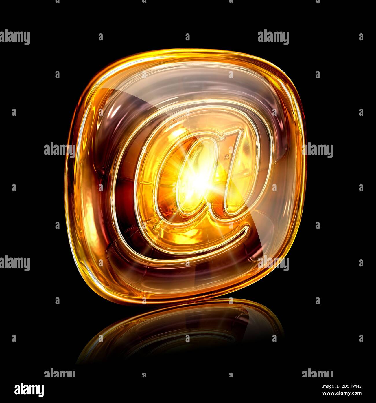 email icon amber, isolated on black background Stock Photo - Alamy
