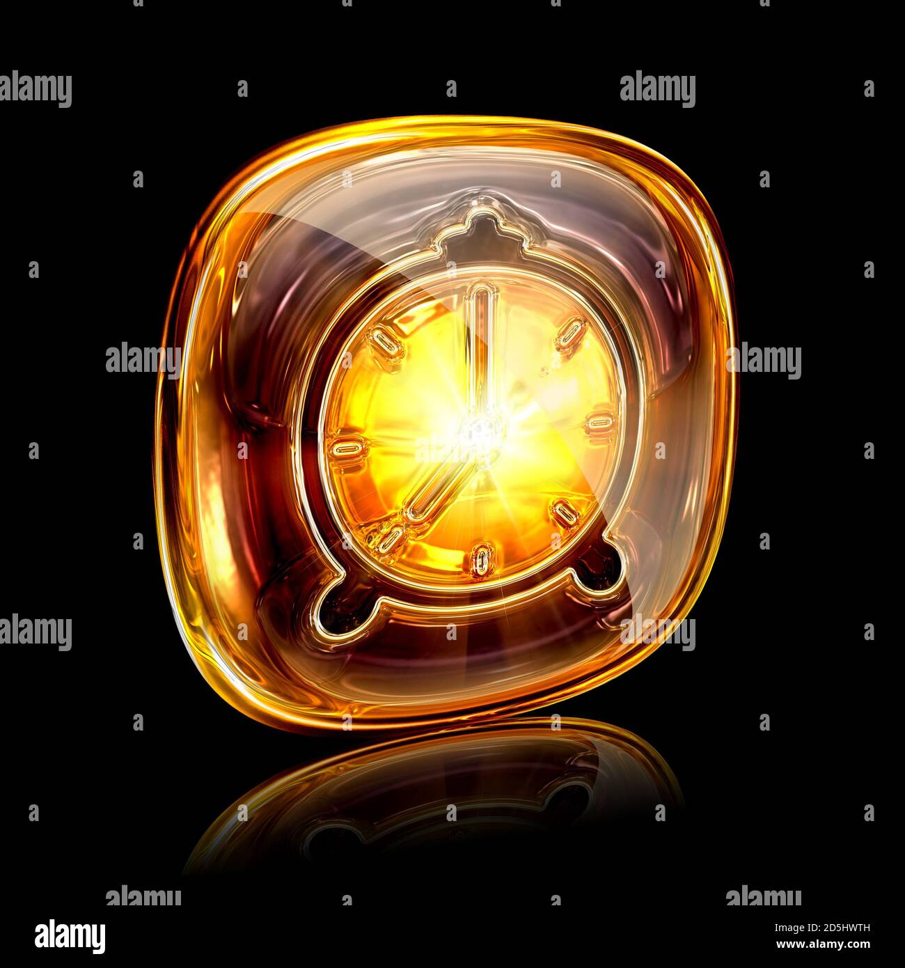 Clock icon amber, isolated on black background Stock Photo