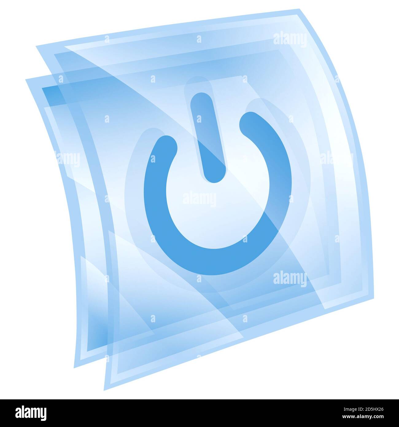 power button blue square, isolated on white background. Stock Photo