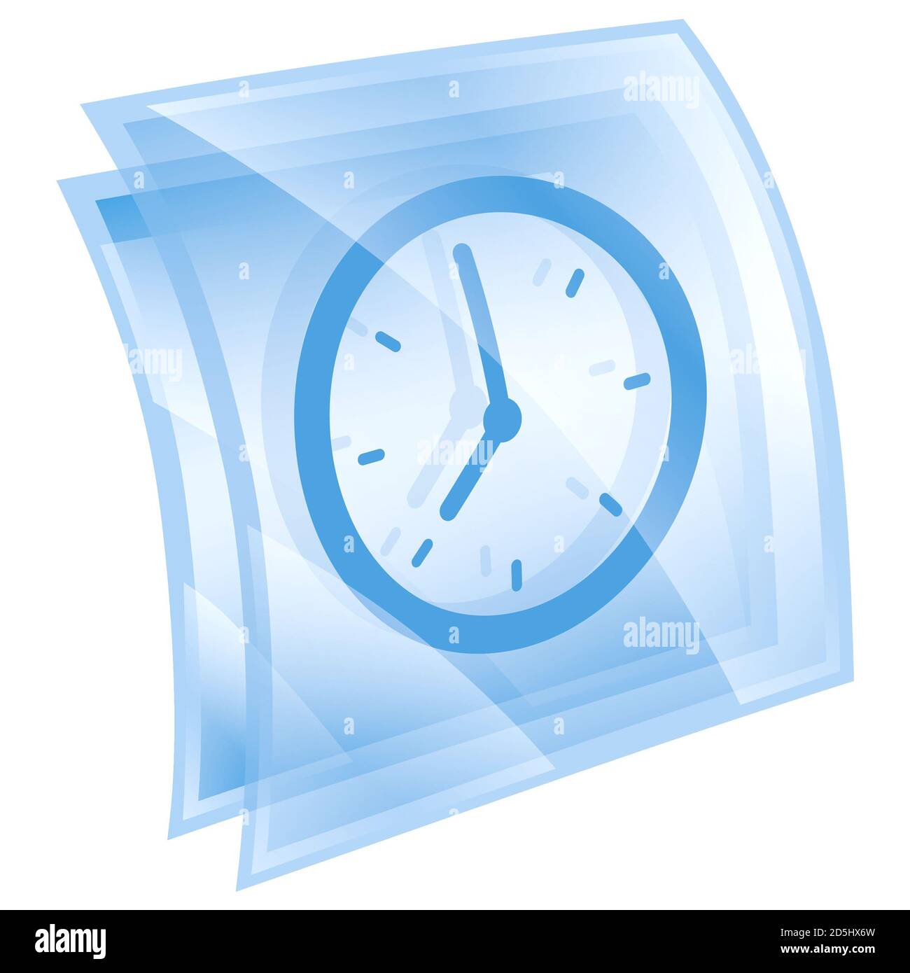 Clock icon blue, isolated on white background. Stock Photo