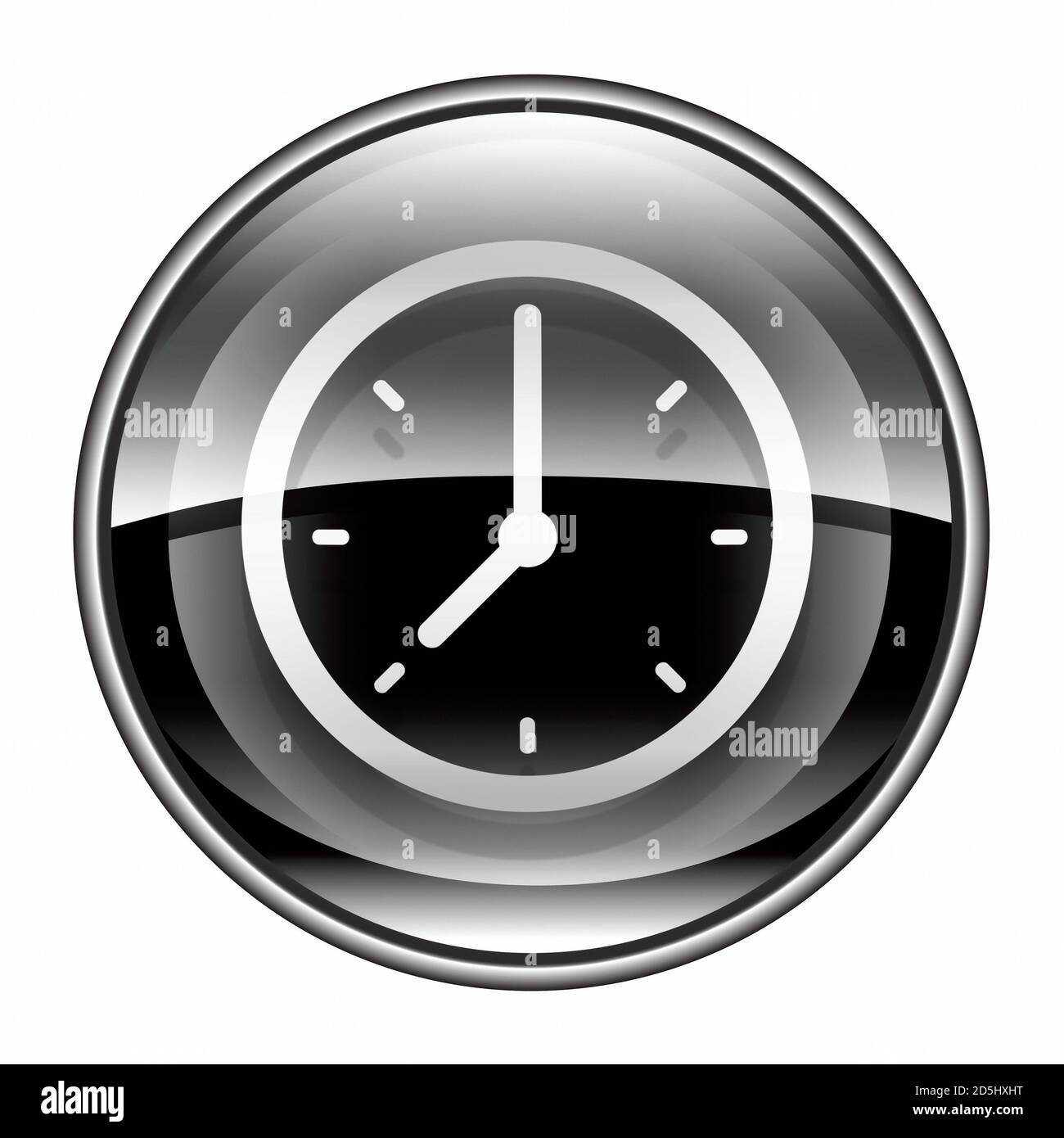 clock icon black, isolated on white background. Stock Photo
