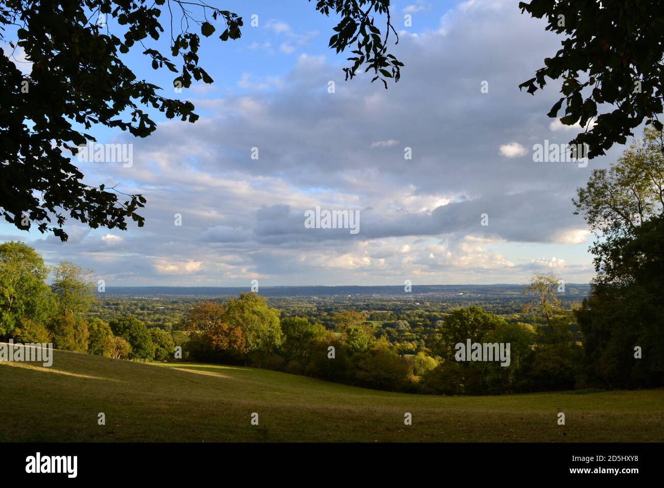 Looking down on Weald of Kent from the Greensand Ridge near Underriver, Sevenoaks, October. Stock Photo